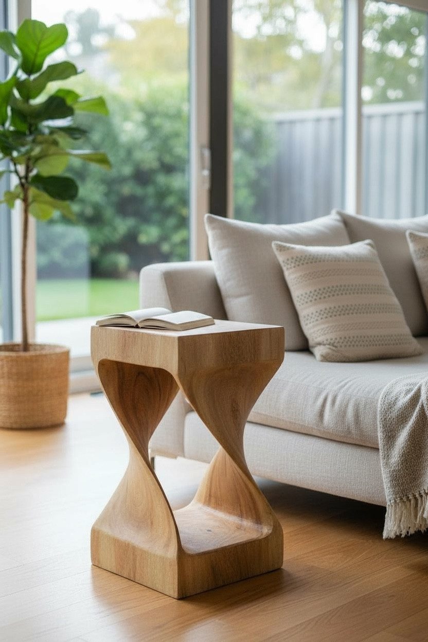 FaHome Beistelltisch Holzhocker Gedreht Geschwungen Natur Blumenhocker Mass günstig online kaufen