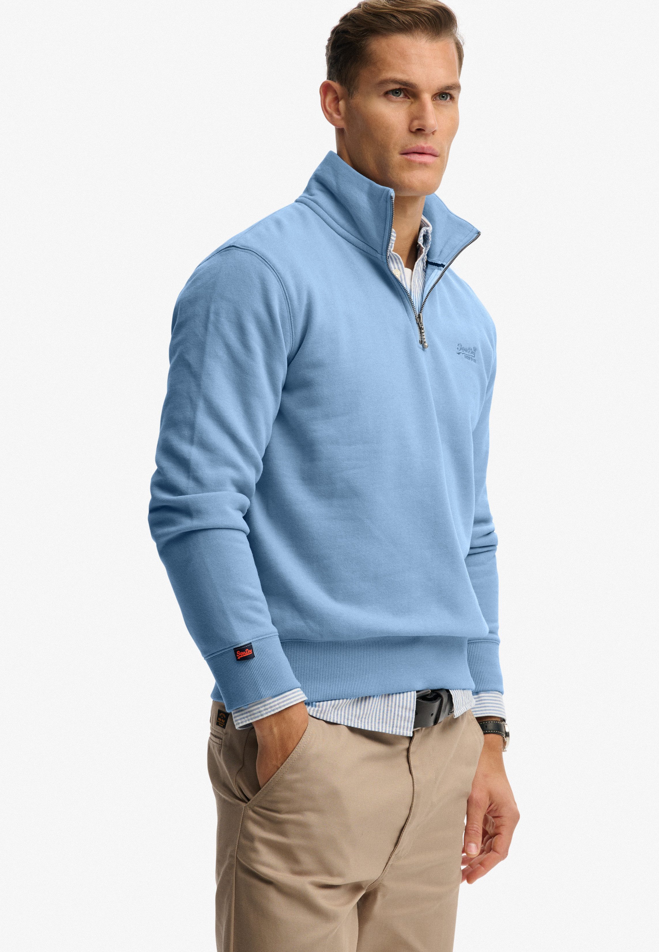 Superdry Sweatshirt ESSENTIAL LOGO HENLEY aus Baumwolle und Polyester, Loose Fit, angeraute Sweatware