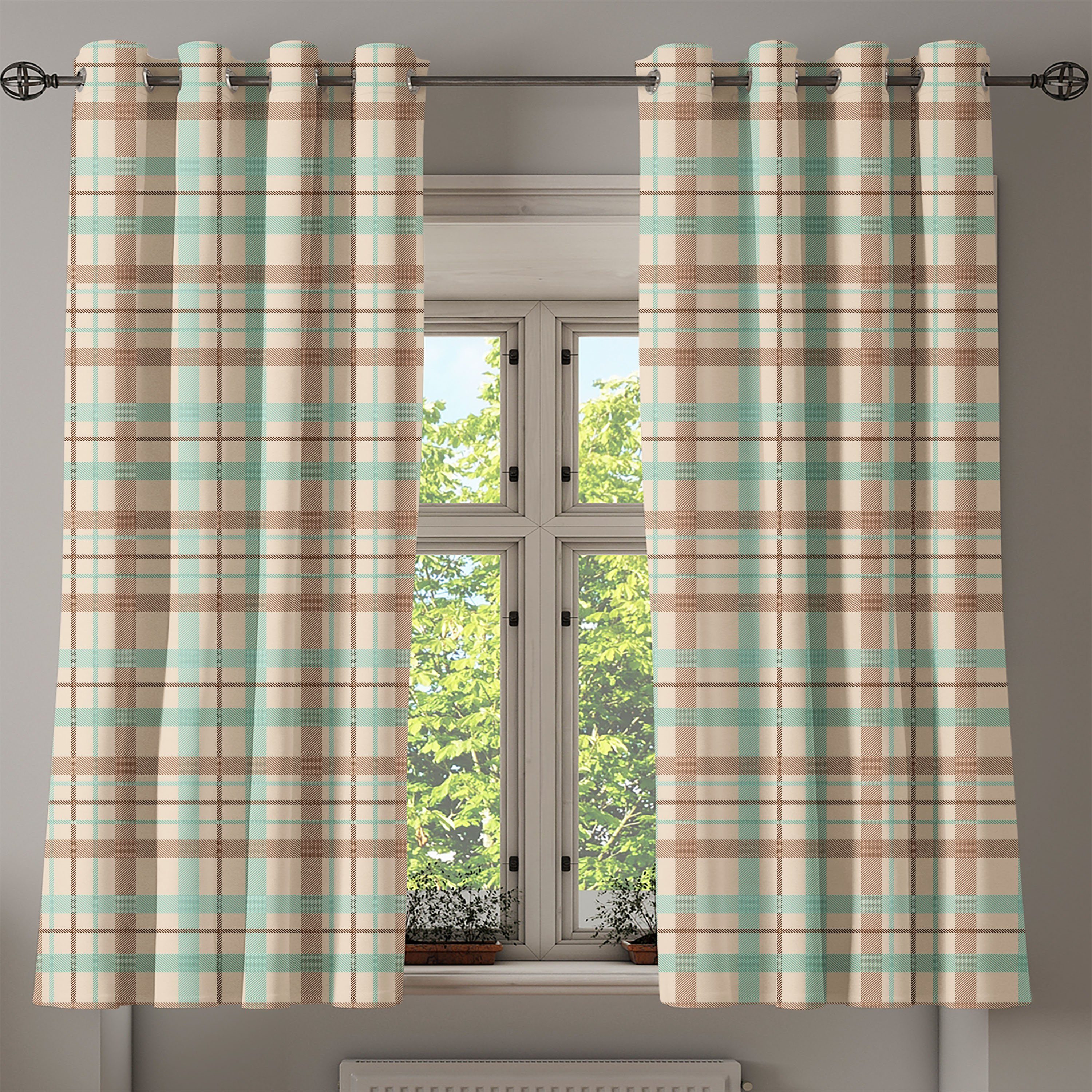 Country Scottish 2-Panel-Fenstervorhänge für Gardine Wohnzimmer, Plaid Abakuhaus, Schlafzimmer Tartan Dekorative