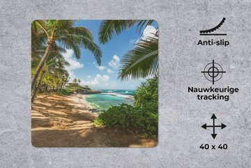 MuchoWow Gaming Mauspad Blick auf das Meer zwischen den Palmen auf Maui (1-St), Mousepad mit Rutschfester Unterseite, Gaming, 40x40 cm, XXL, Großes