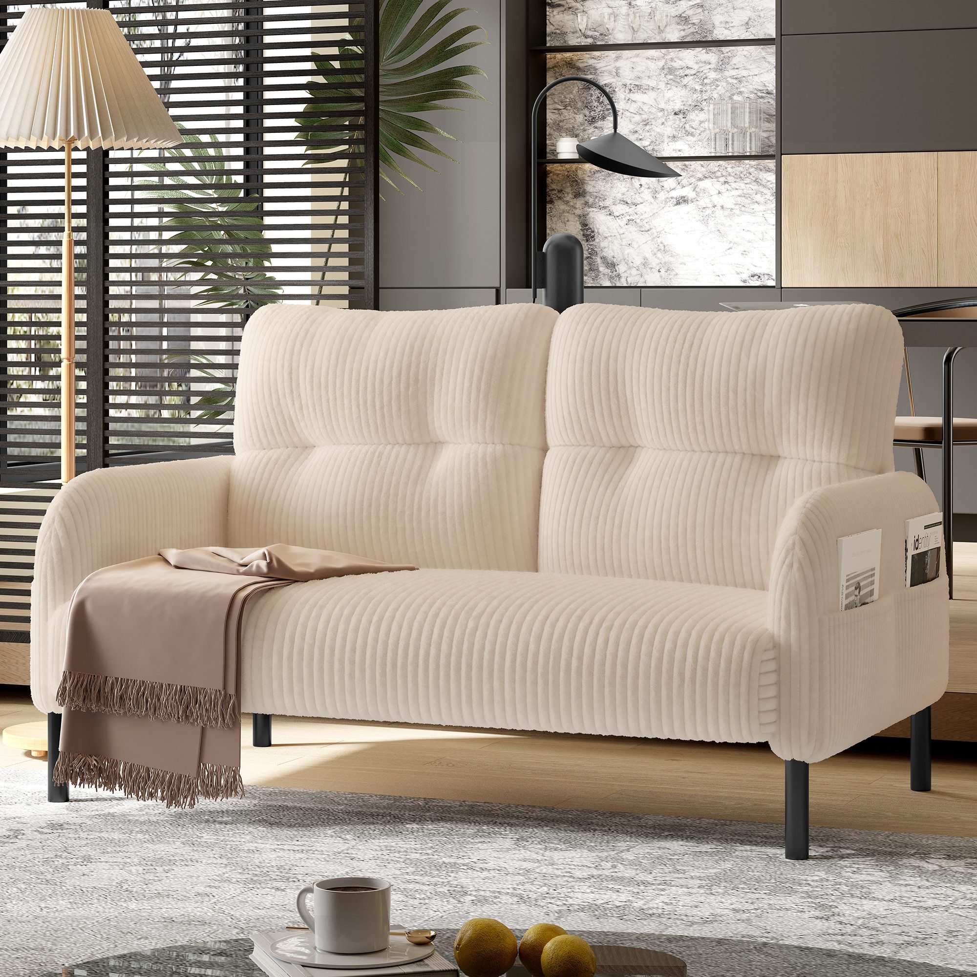 BlingBin Sofa 2-Sitzer Sofa Polstersofa Loungesofa mit Hohe Rückenlehne, 1er Set 1 Teile, Cordstoff, für Homeoffice-Lounges, 120x75x79 cm
