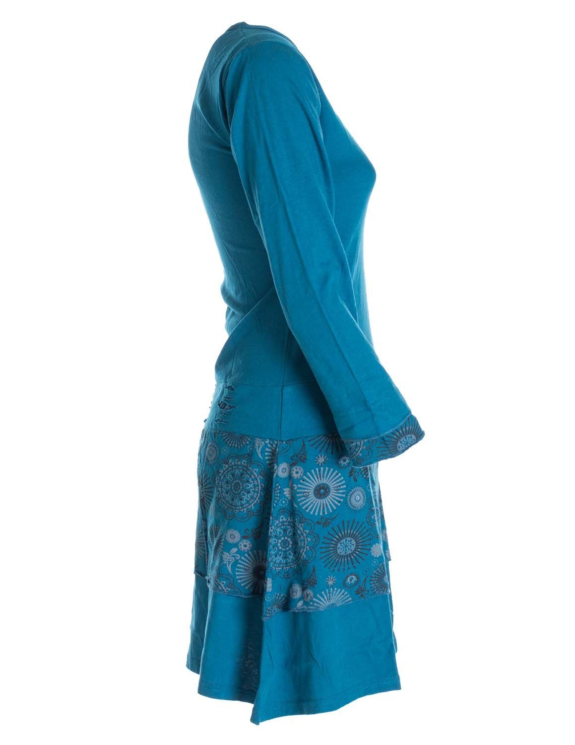 Vishes Midikleid Langarm Keid Mandala Druck Rundhals Ausschnitt Boho Ethno, Festival, Goa Style