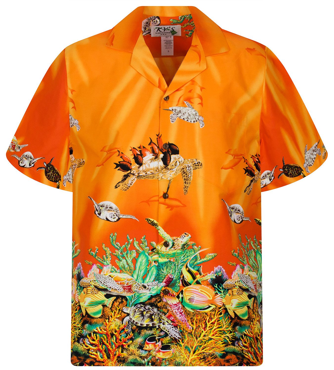 KY's Hawaiihemd "Turtle NEW" Herren Kurzarm Baumwolle Kokosknöpfe Original Hawaii