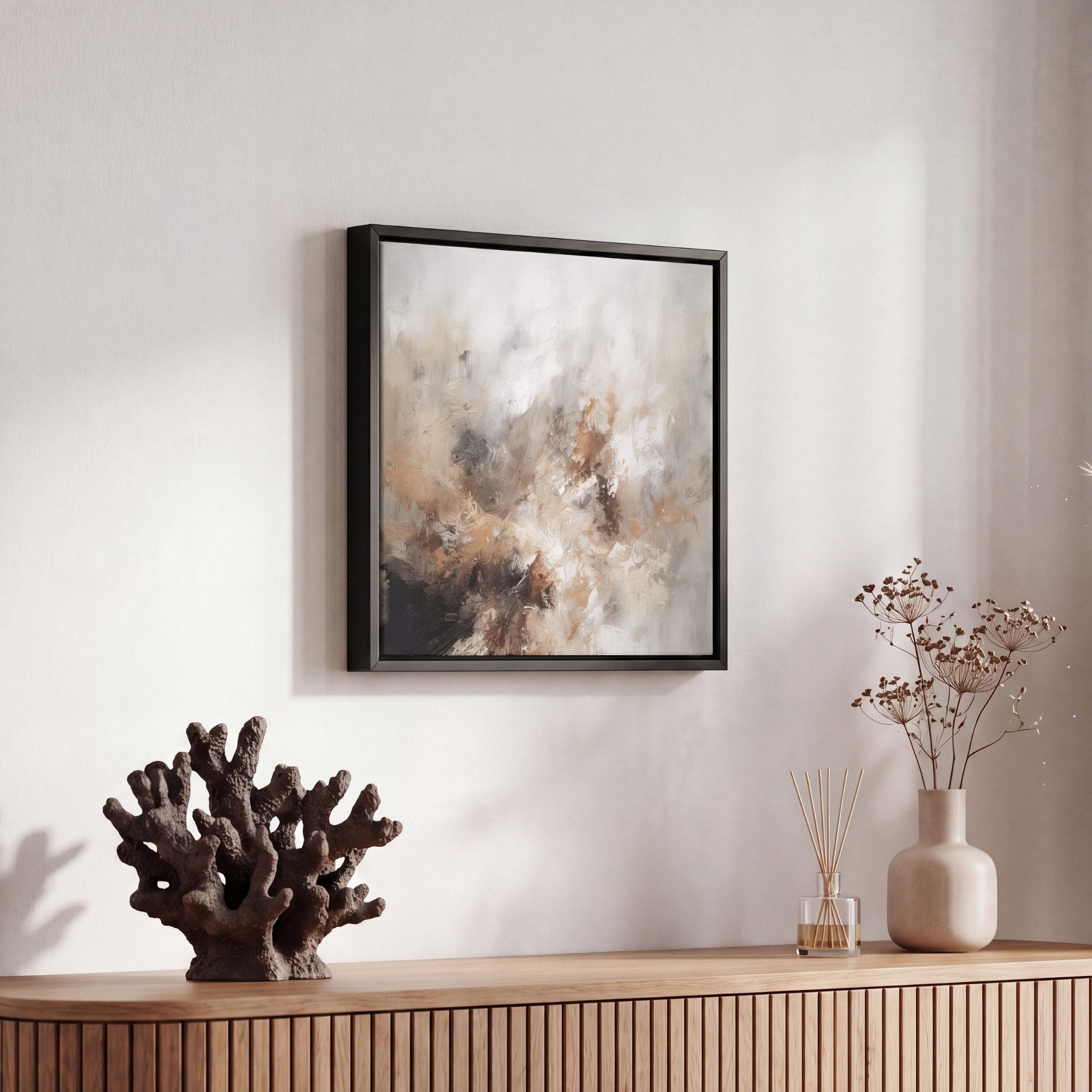 OneMillionCanvasses® Leinwandbild mit Rahmen - Farbe - Abstrakt - Beige - Kunst, Fotodruck (1 St), Leinwand Bilder Klein, Wand Dekoration Aesthetic 20x20cm – Bild 5 von 5