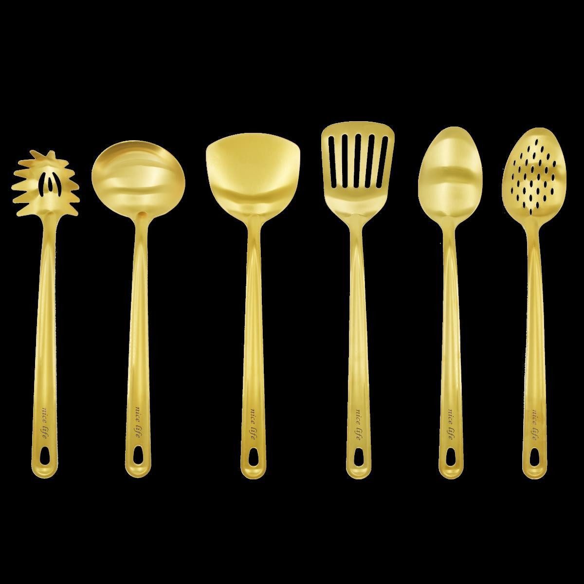 HOOZ Kochbesteck-Set hitzebeständig & pflegeleicht - edelstahl Kochlöffel für den Alltag (Set, 6-tlg., rostfrei), Suppenkelle, Сковородыwender, Schaum-, Spaghetti-, Servierlöffel