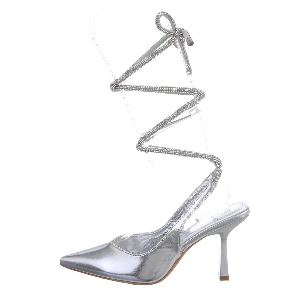 Ital-Design Damen Abendschuhe Elegant Schnürpumps Pfennig-/Stilettoabsatz  High Heel Pumps in Silber