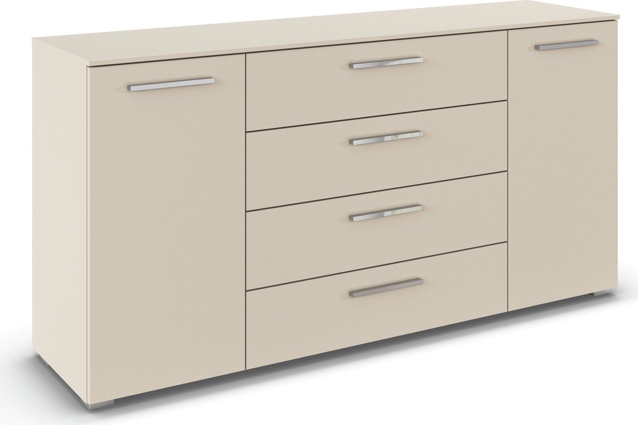 rauch Kombikommode Sideboard Schubkommode Kommode MONTCLAR Front Dekor/Hochglanz/Glas (Breite 160 / Höhe 81 cm, 2 Einlegeböden, inkl. Soft-Close-Funktion), 2-türig, 4 geräumige Schubladen, viele Griffvarianten MADE IN GERMANY