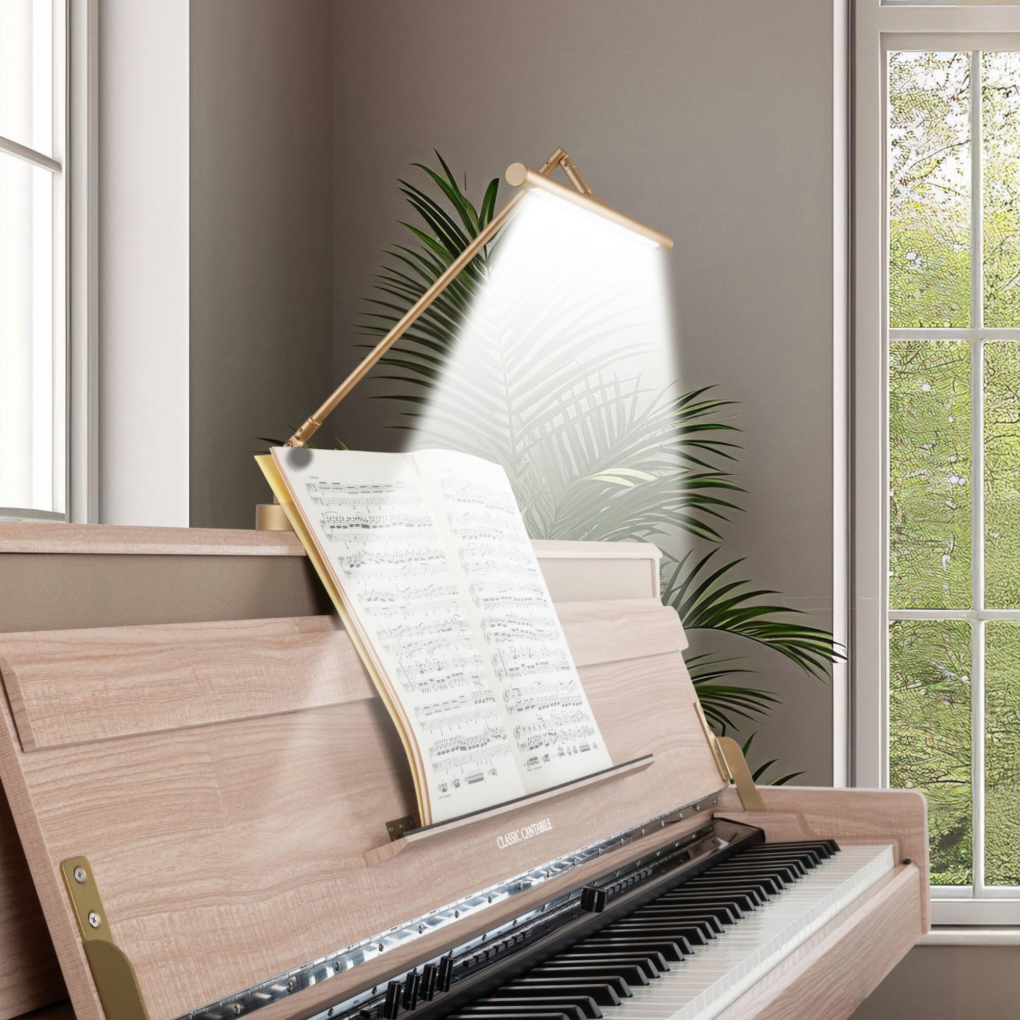 Classic Cantabile LED Tischleuchte 12520 GD Pianoleuchte Gold, LED, warm-weiß, stufenlos dimmbare Leuchte und 78 helle LEDs im breiten Schirm