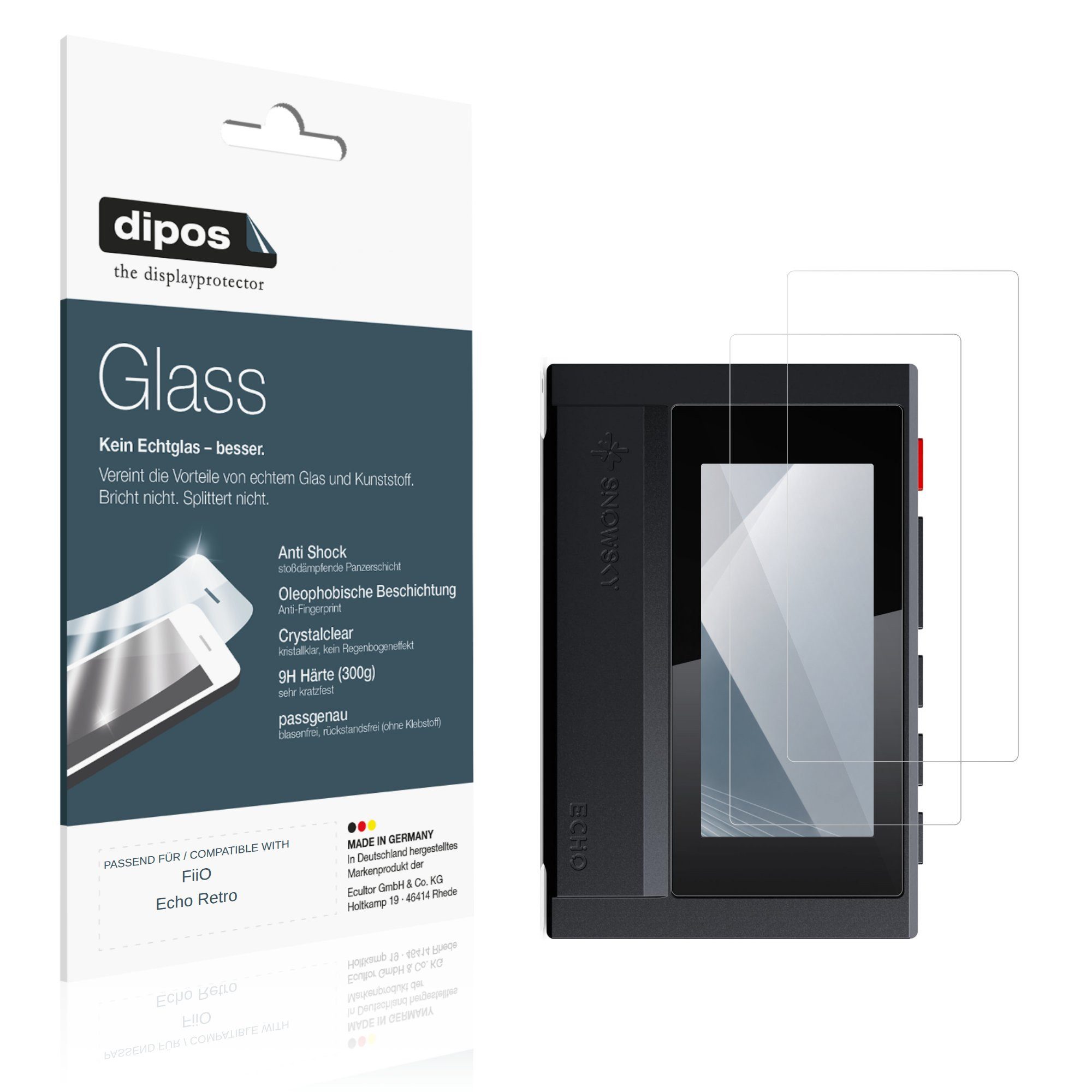dipos Displayschutzfolie Schutzfolie für FiiO Echo Retro, 2 Stück, Displayschutz Schutz Folie Made in Germany