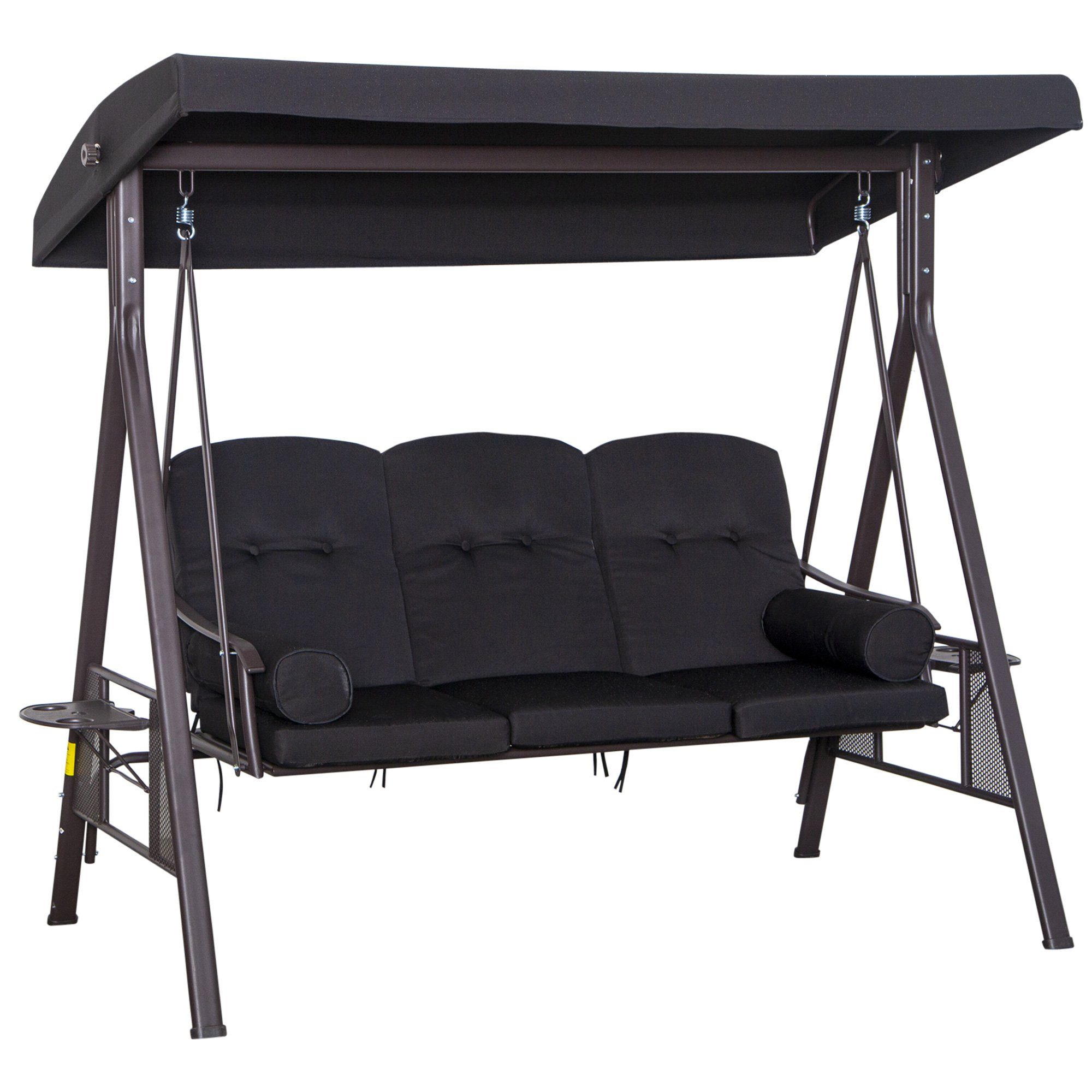 Outsunny Hollywoodschaukel mit Seitenwänden, mit Sonnendach, 3-Sitzer, Relaxfunktionen, Schaukel, 1 tlg., Gartenschaukel, für Garten, Balkon, Schwarz
