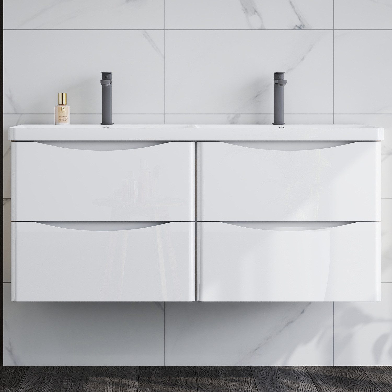 duschspa Doppelwaschtisch 120cm Waschtisch mit Unterschrank Waschbecken mit Badschrank – Bild 3 von 5