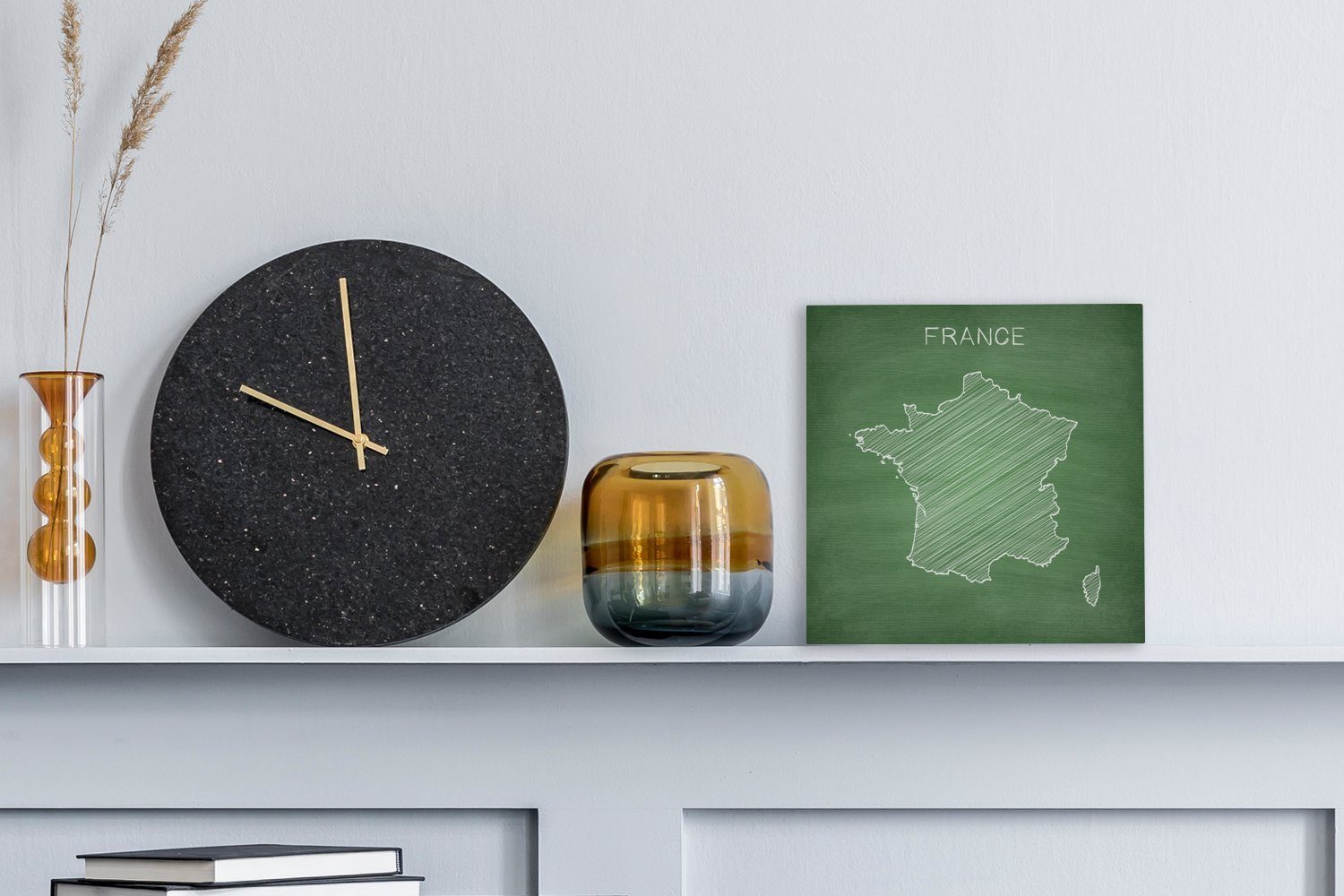 Leinwandbild einer grünen von Frankreich für auf Kreidetafel, St), Karte Leinwand Bilder Illustration der Schlafzimmer OneMillionCanvasses® (1 Wohnzimmer