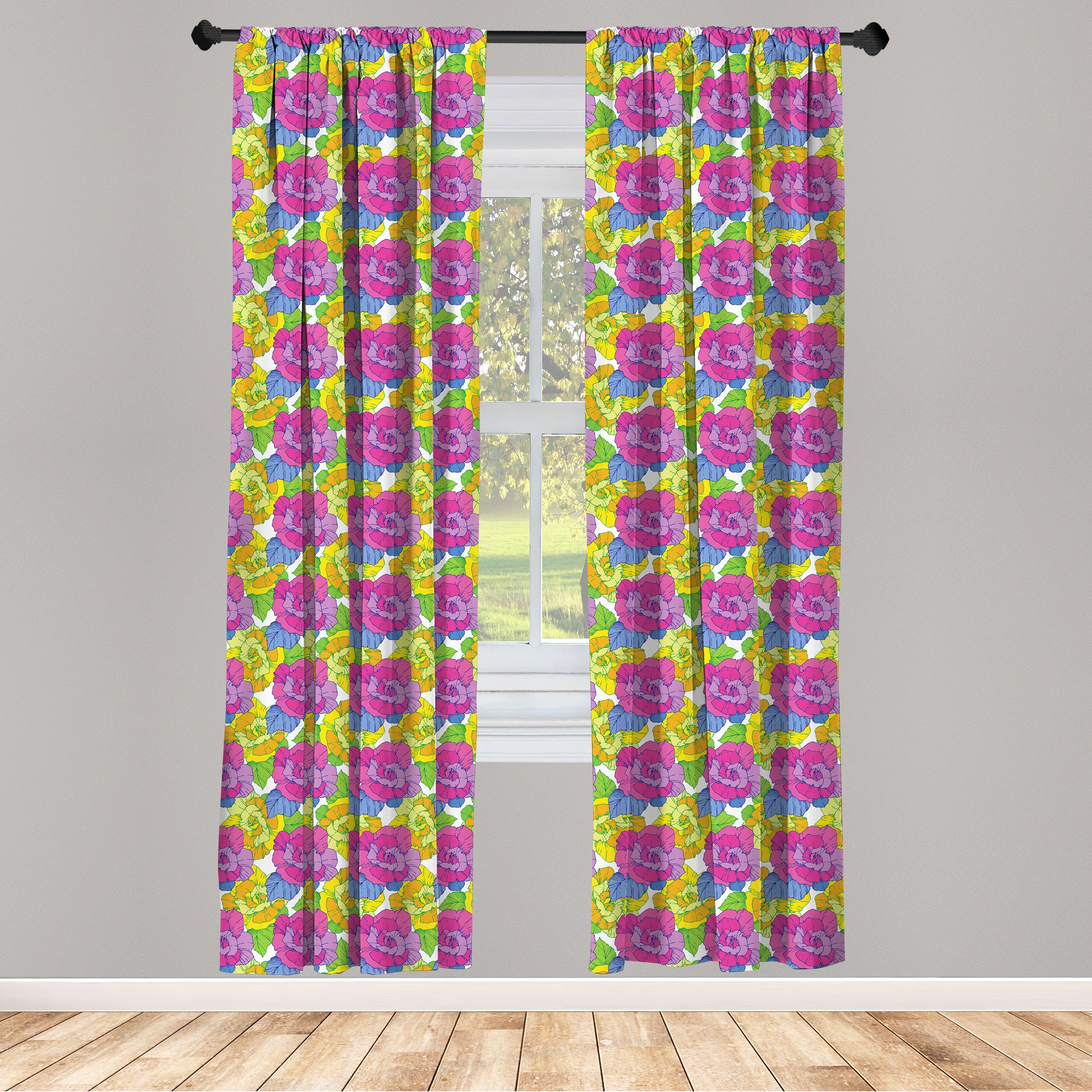Gardine Vorhang für Wohnzimmer Schlafzimmer Dekor, Abakuhaus, Microfaser, Blumen Funky Petals Blooming Szene