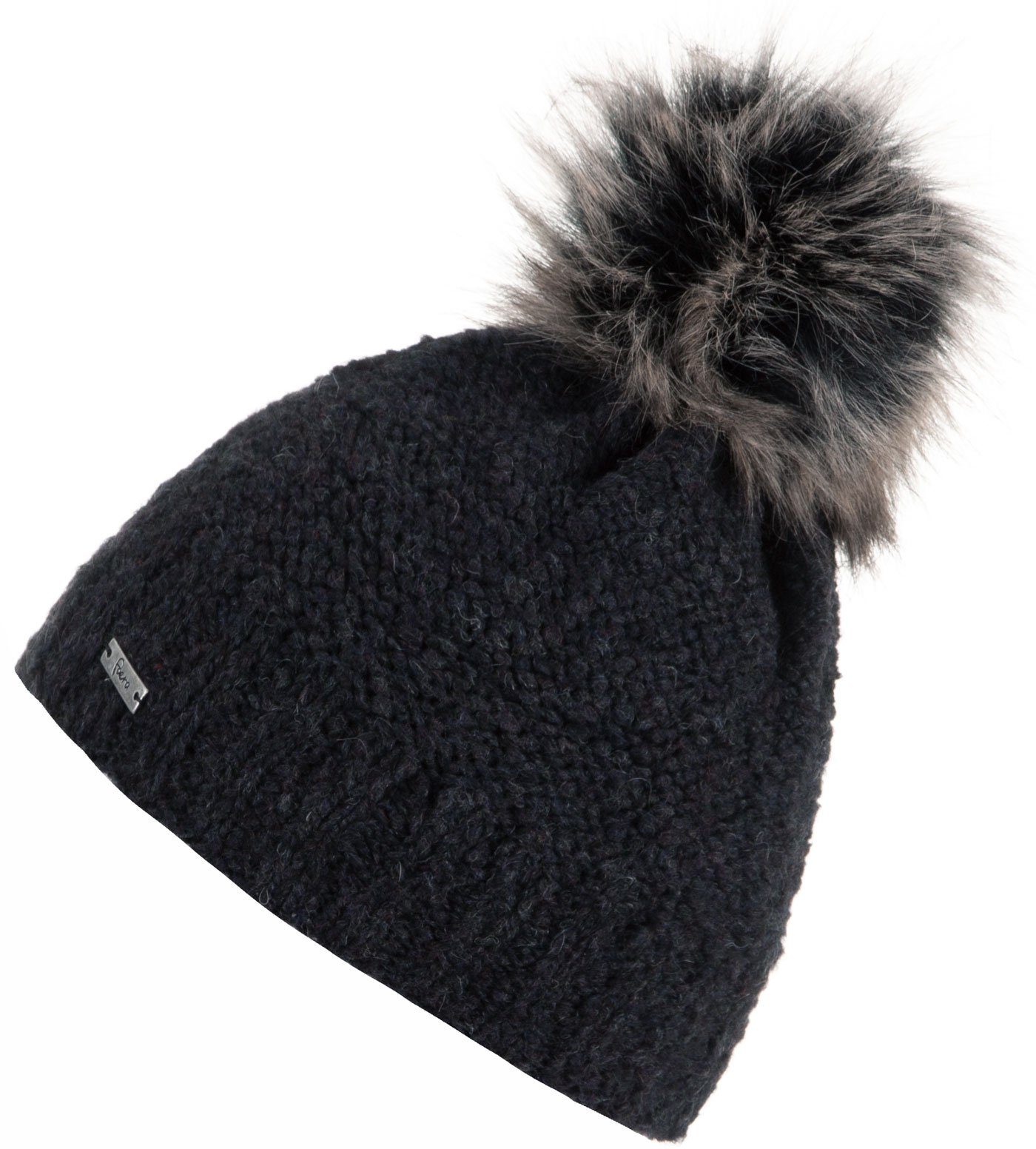 Bommelmütze schwarz Beanie Haube Damen Mütze Wintermütze Strickmütze Winter gefüttert Faera