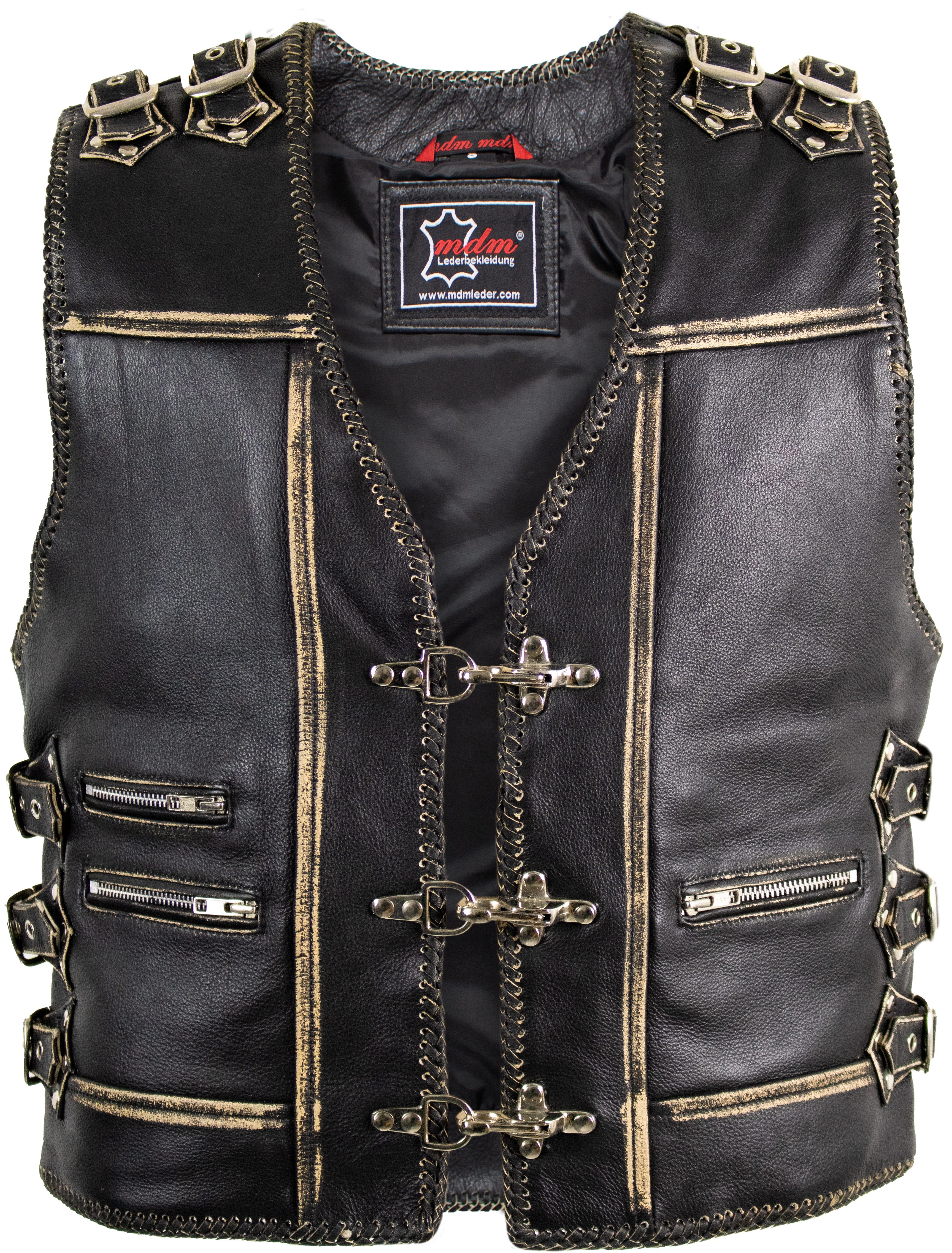 MDM Motorradweste Vintage Schnallen Biker Lederweste günstig online kaufen