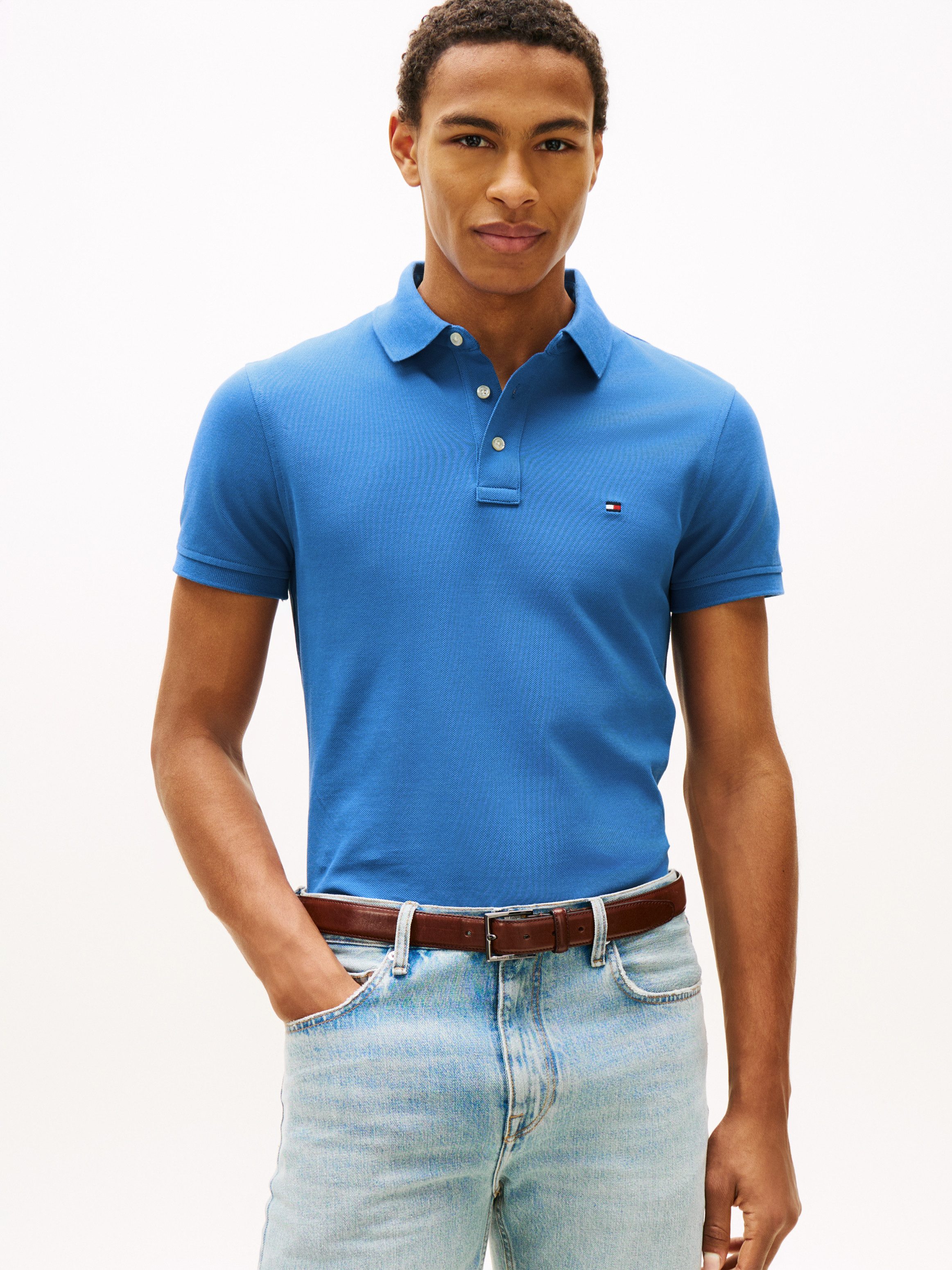 Tommy Hilfiger Poloshirt 1985 SLIM POLO Markenstickerei, aus Baumwoll-Piqué