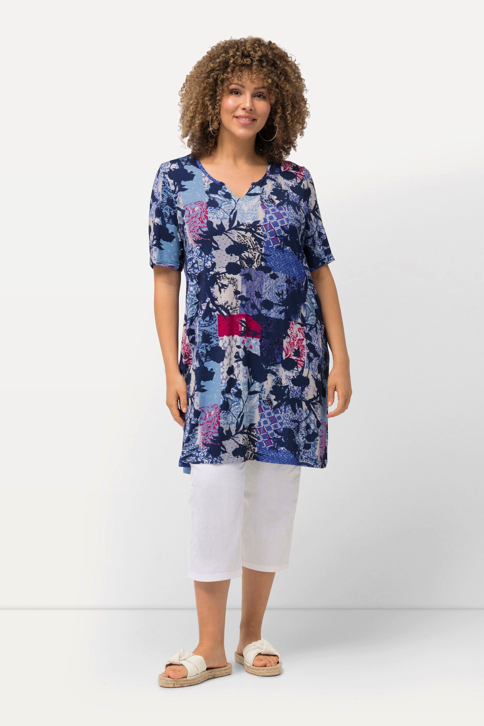 Ulla Popken Longshirt T-Shirt Patchdruck A-Linie günstig online kaufen