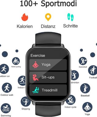 Cloudpoem HD-Touch Screen, Telefonfunktion, Fitness Tracker Smartwatch (1,85 Zoll, Android/iOS), mit SpO2, Puls Schlafmonitor Schrittzähler 100+ Trainingsmodi