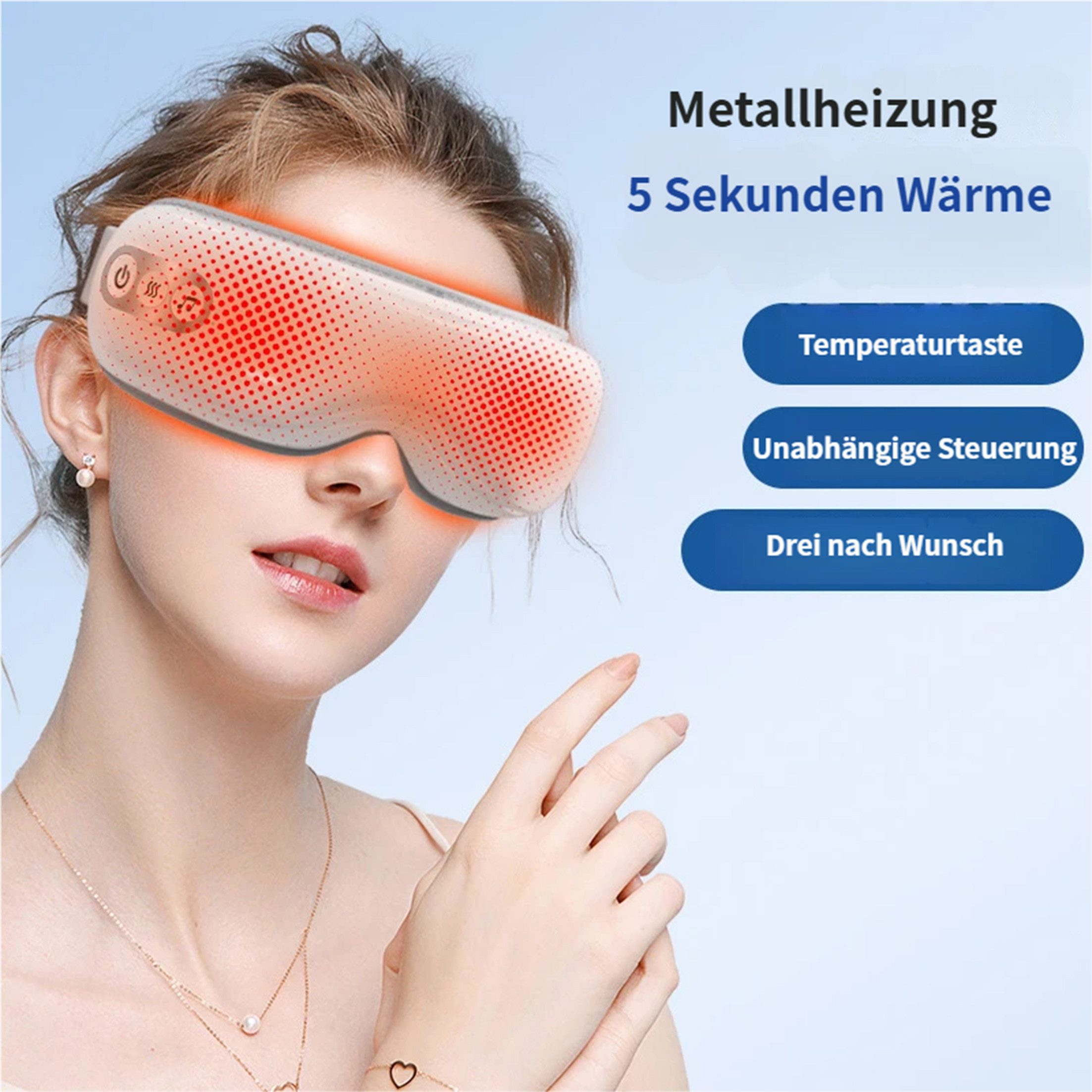 KINSI Massagegerät Smart Augenmassagegerät mit Doppel-Luftkammern,5 Massageprogramme, Wärmefunktion, Vibration & Bluetooth Musik