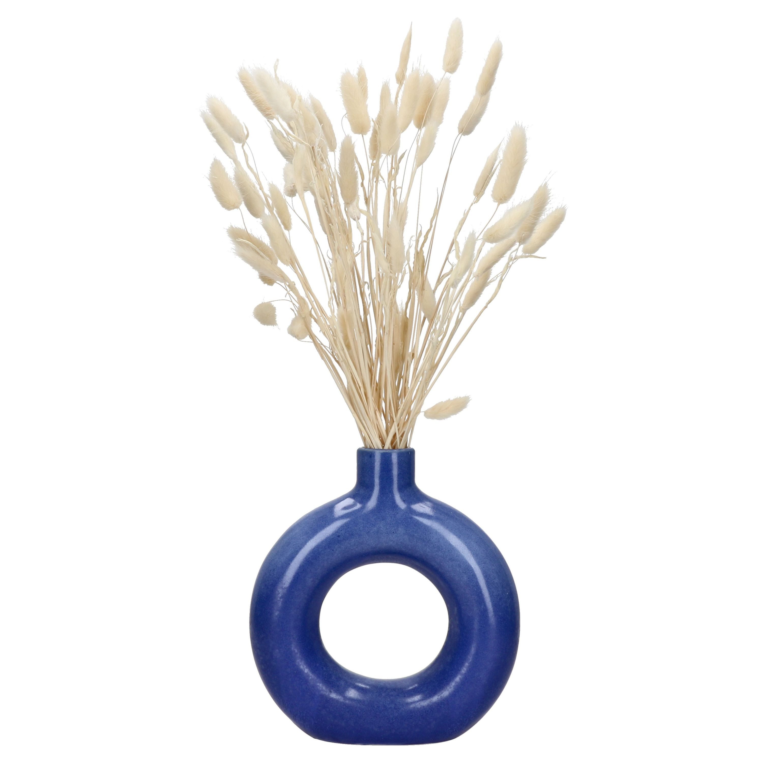 MamboCat Dekoobjekt MamboCat Peruya blaue Vase rund Deko Blumenvase Steingut Donut Sträuße
