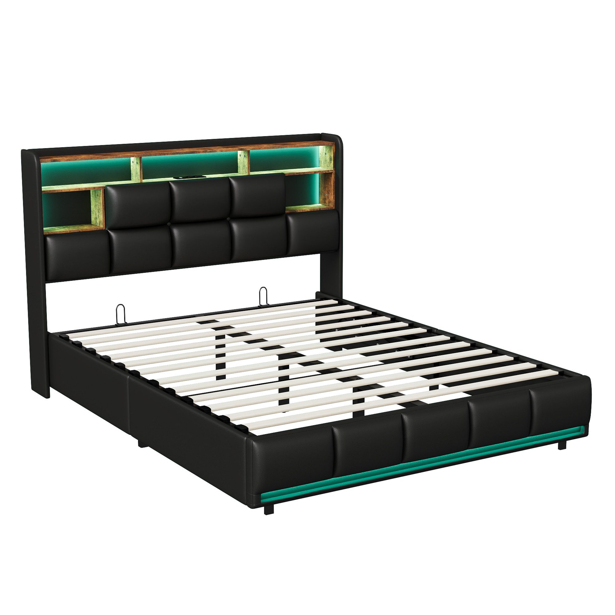 PXloue Polsterbett LED Doppelbett Stauraumbett (Hydraulisch hebbarer Staura günstig online kaufen