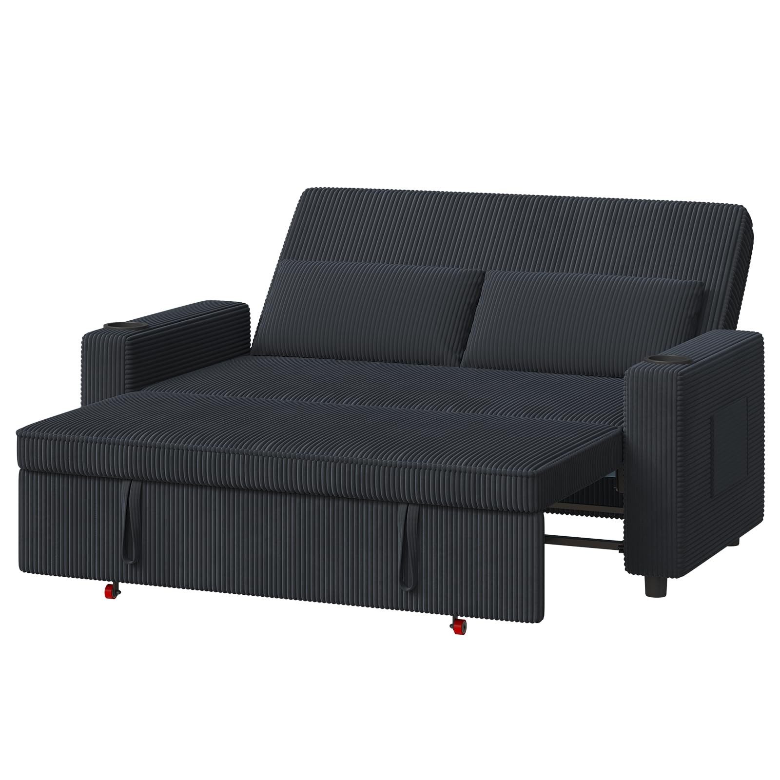 HOMALL Sofa Schlafsofa, kompaktes Klappsofa mit verstellbarer Rückenlehne, Doppelschlafsofa mit zwei Getränkehaltern,Matratze und Kissen