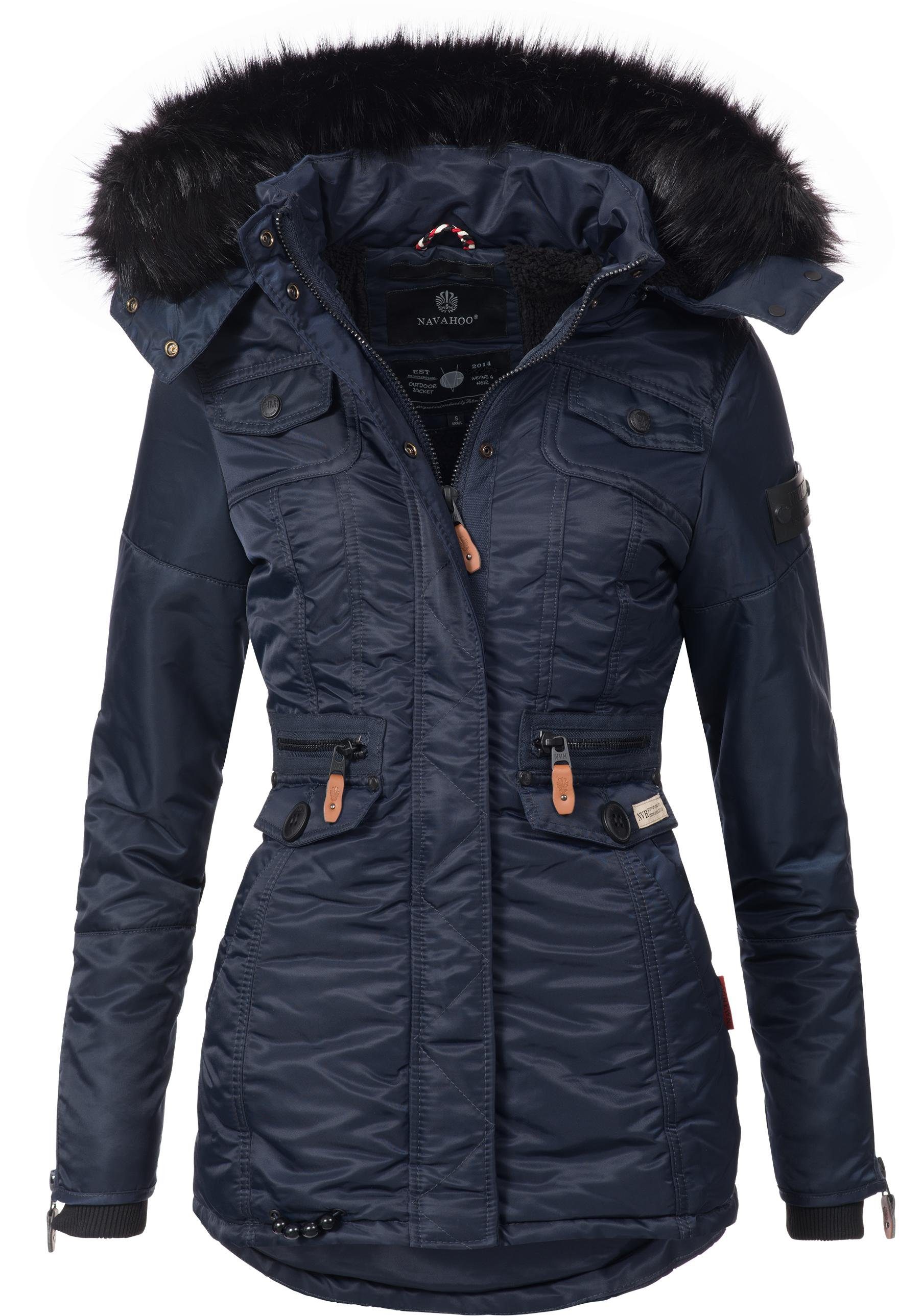 Navahoo Steppmantel mit blau Kunstfellkapuze Schätzchen warmer Winterparka