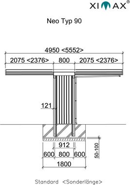 Ximax Einzelcarport Neo Typ 3156 Typ 90 Sonderhöhe-Edelstahl-Look, BxT: 308x555 cm, 236 cm Einfahrtshöhe, Aluminium