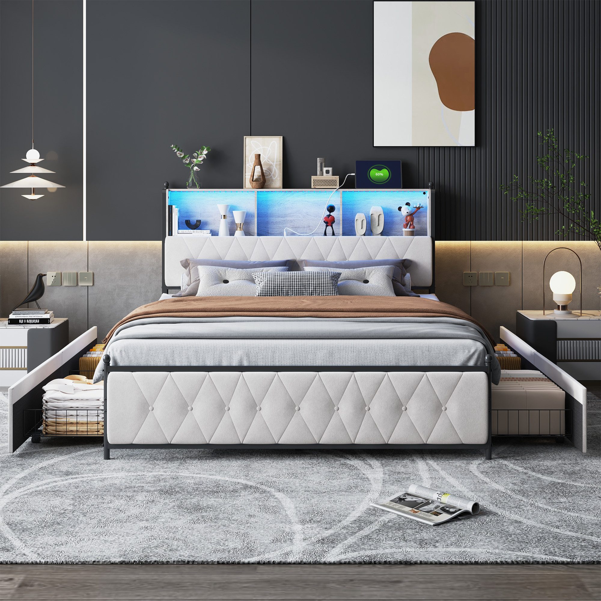 PXloue Polsterbett Doppelbett mit LED Licht günstig online kaufen
