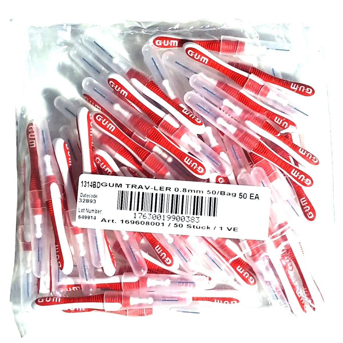 GUM Interdentalbürsten GUM TRAV-LER Interdentalbürsten rot 0,8mm - 50 Stück im Beutel
