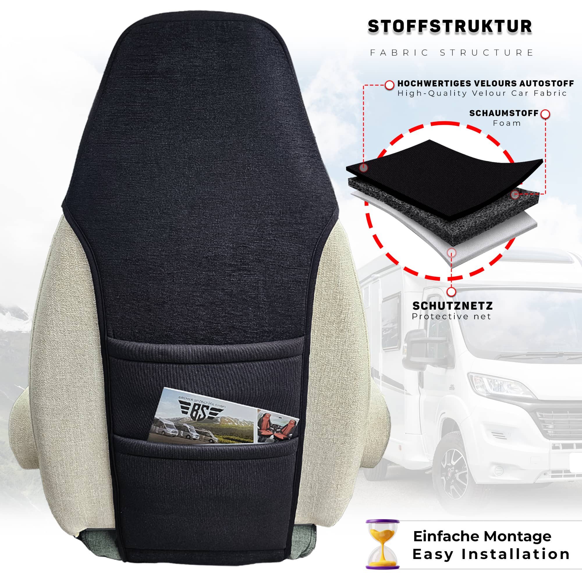 BREMER SITZBEZÜGE Rücksitzorganizer Wohnmobil Sitzorganizer für Carado Europa V (Packung, 1-tlg., 1x Sitz Organizer und Montagehaken)