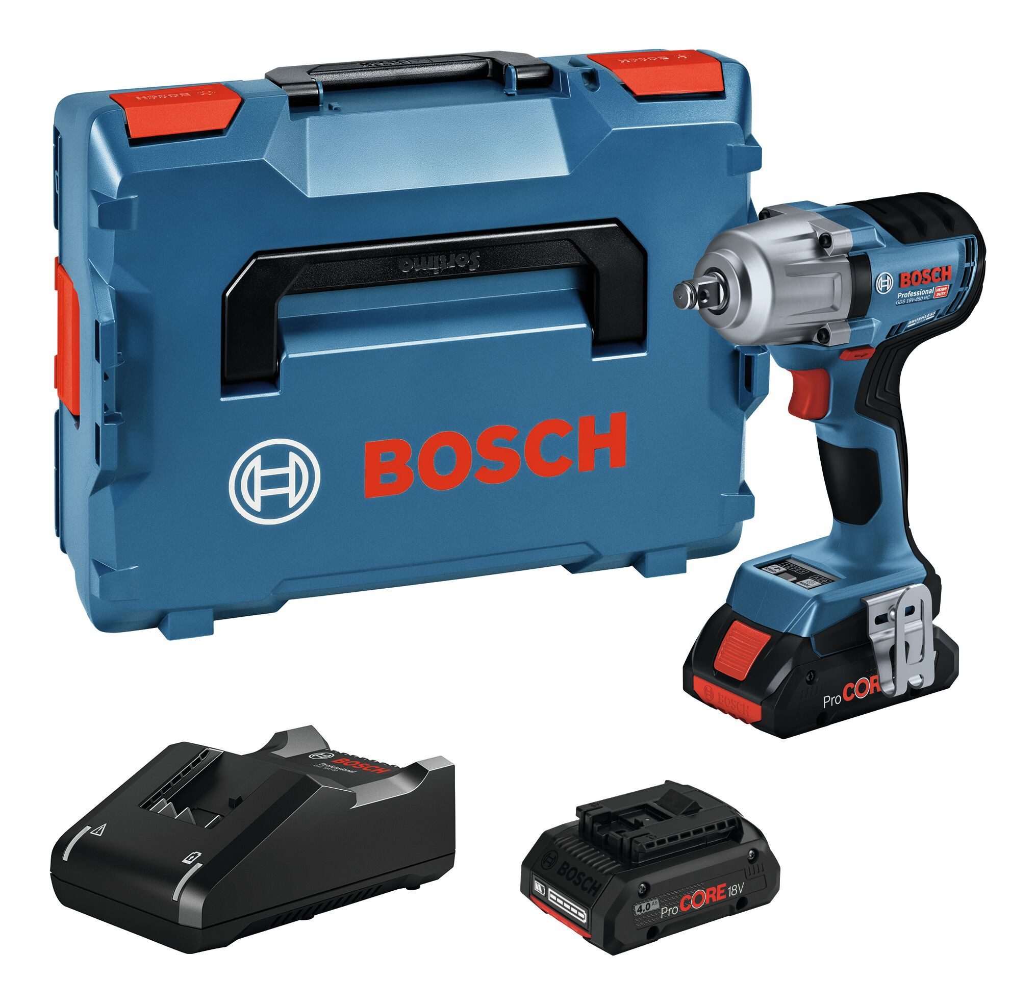 BOSCH Akku-Schlagschrauber GDS 18V-450 HC, 450 Nm, Drehschlagschrauber mit 2x Akku ProCORE 4 Ah - in L-BOXX 136
