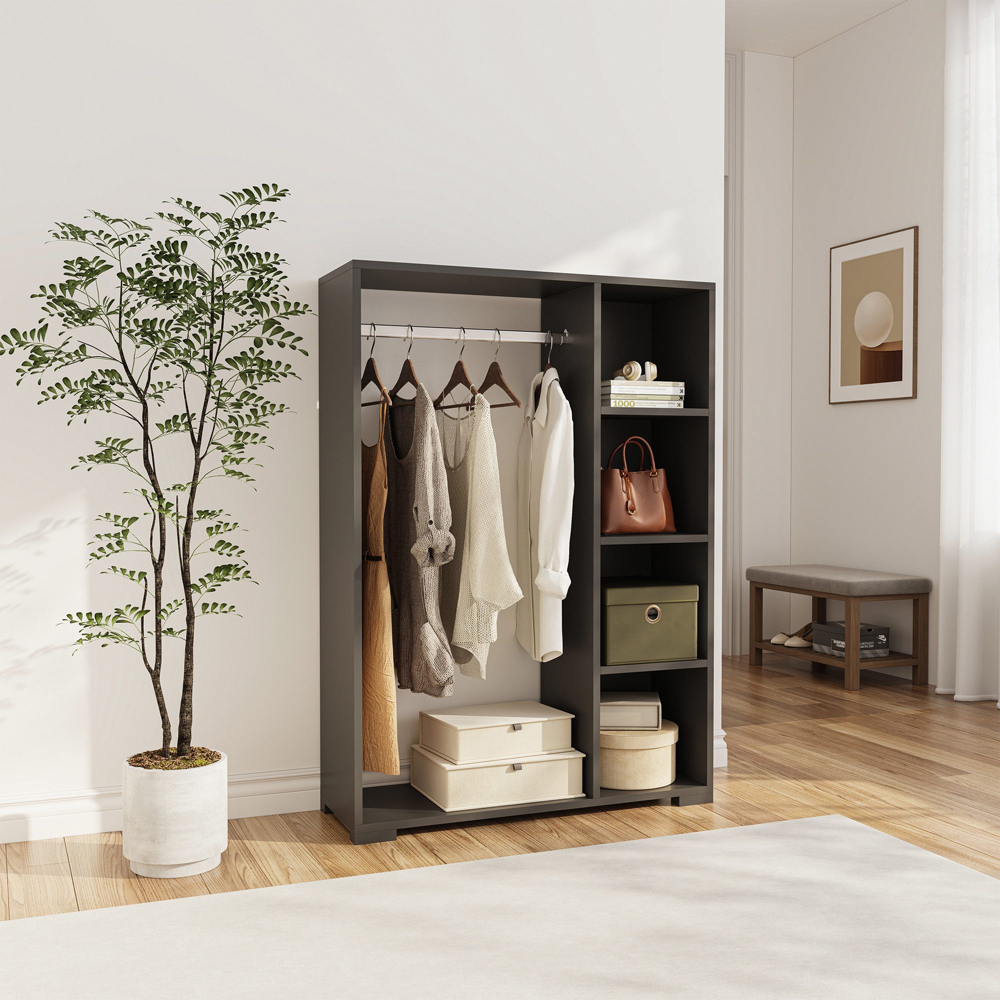 en.casa Kleiderschrank »Nesbyen« mit Garderobenstange Anthrazit