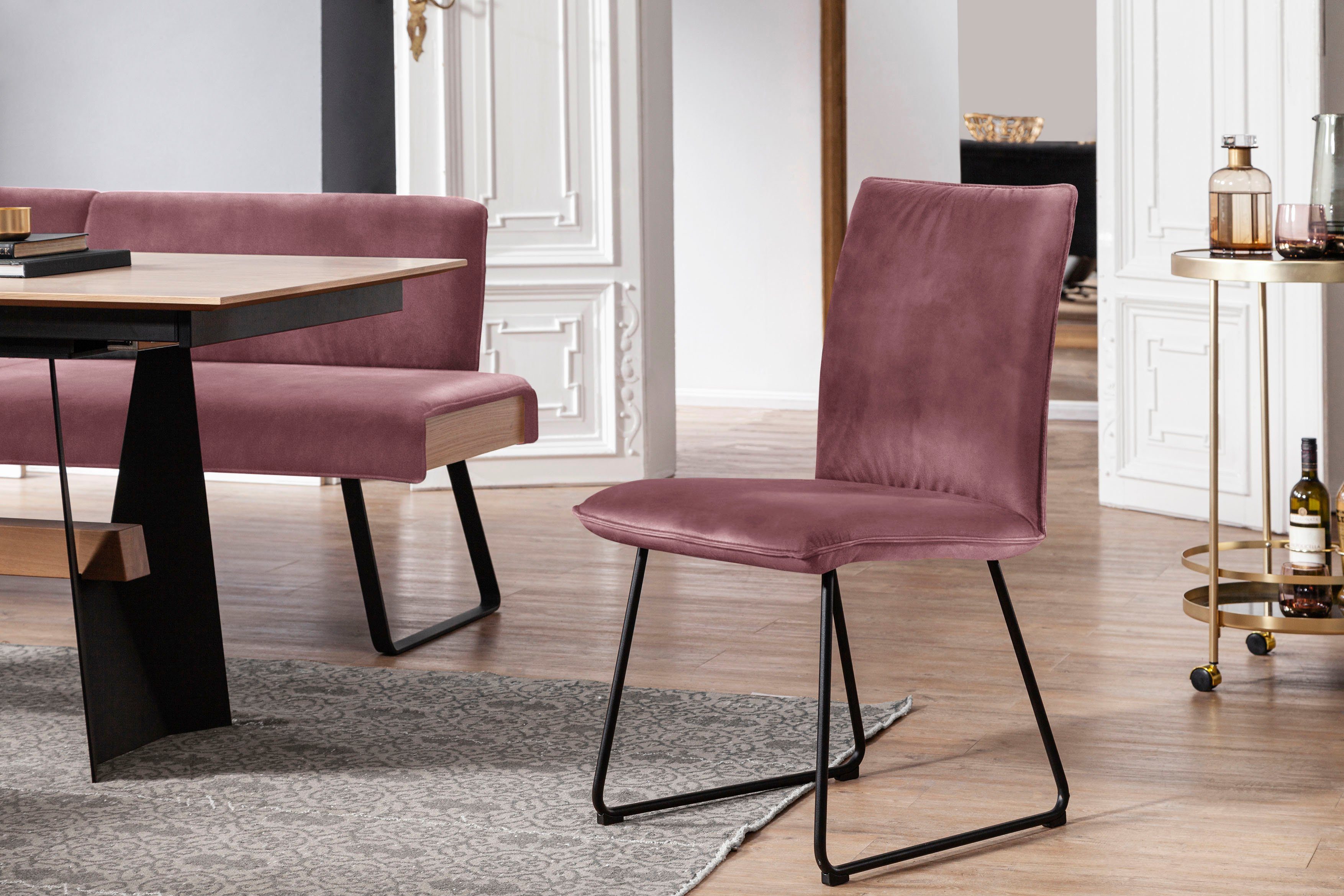 K+W Komfort & Wohnen Kufenstuhl Stuhl II, Metall Struktur in Rundrohrkufe mit schwarz Deseo