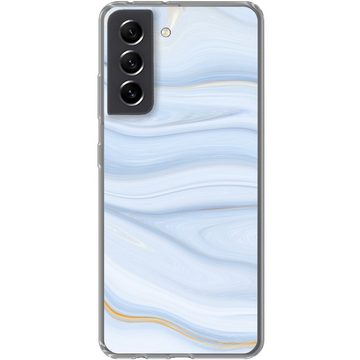 MuchoWow Handyhülle Marmor - Welle - Blau - Muster - Marmoroptik - Pastell, Phone Case, Handyhülle Samsung Galaxy S21 FE, Silikon, Schutzhülle