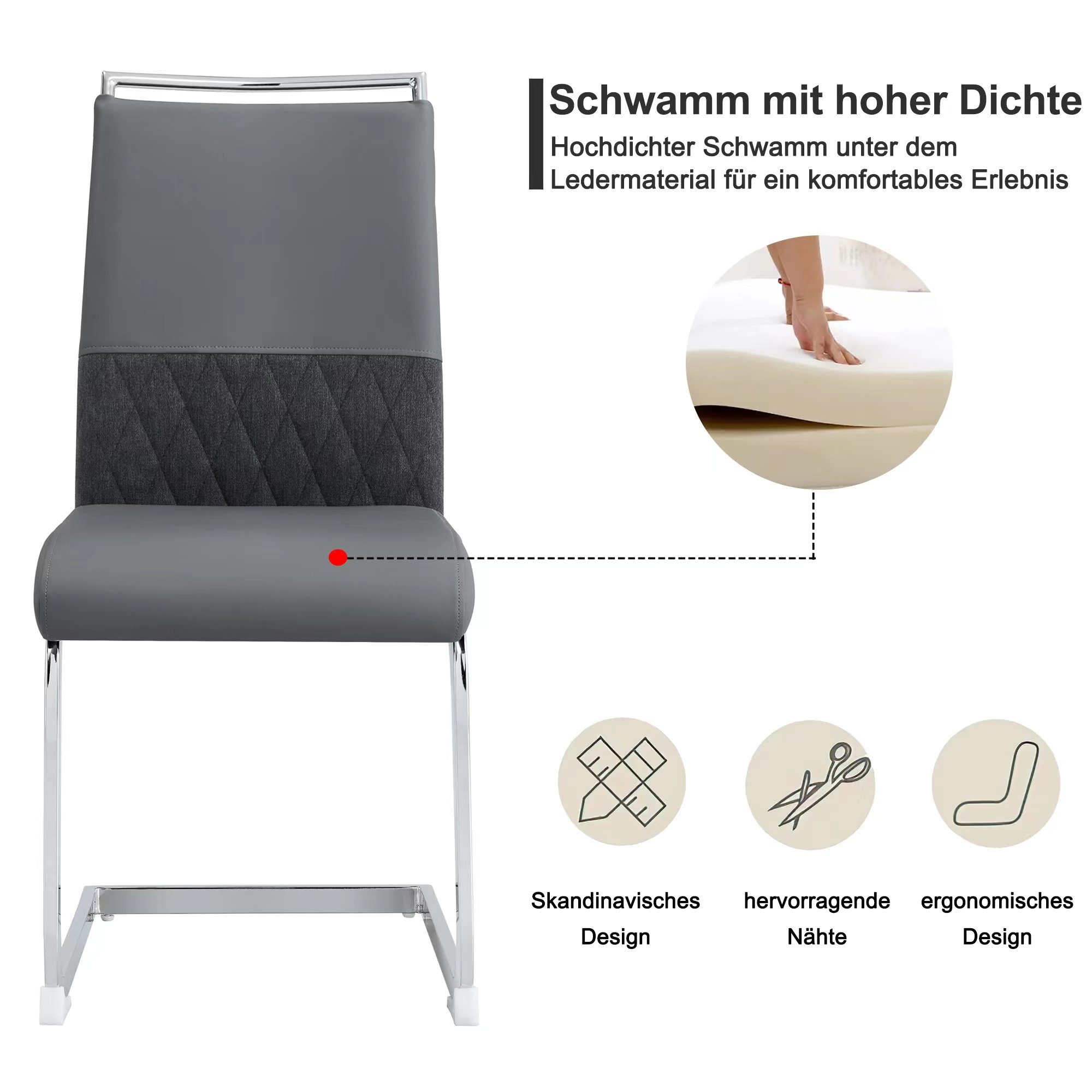 Freischwinger (Esszimmerstuhl, 2 St), Sitz gepolstert, Gestell aus Metall, Stuhl belastbar bis 150 Kg