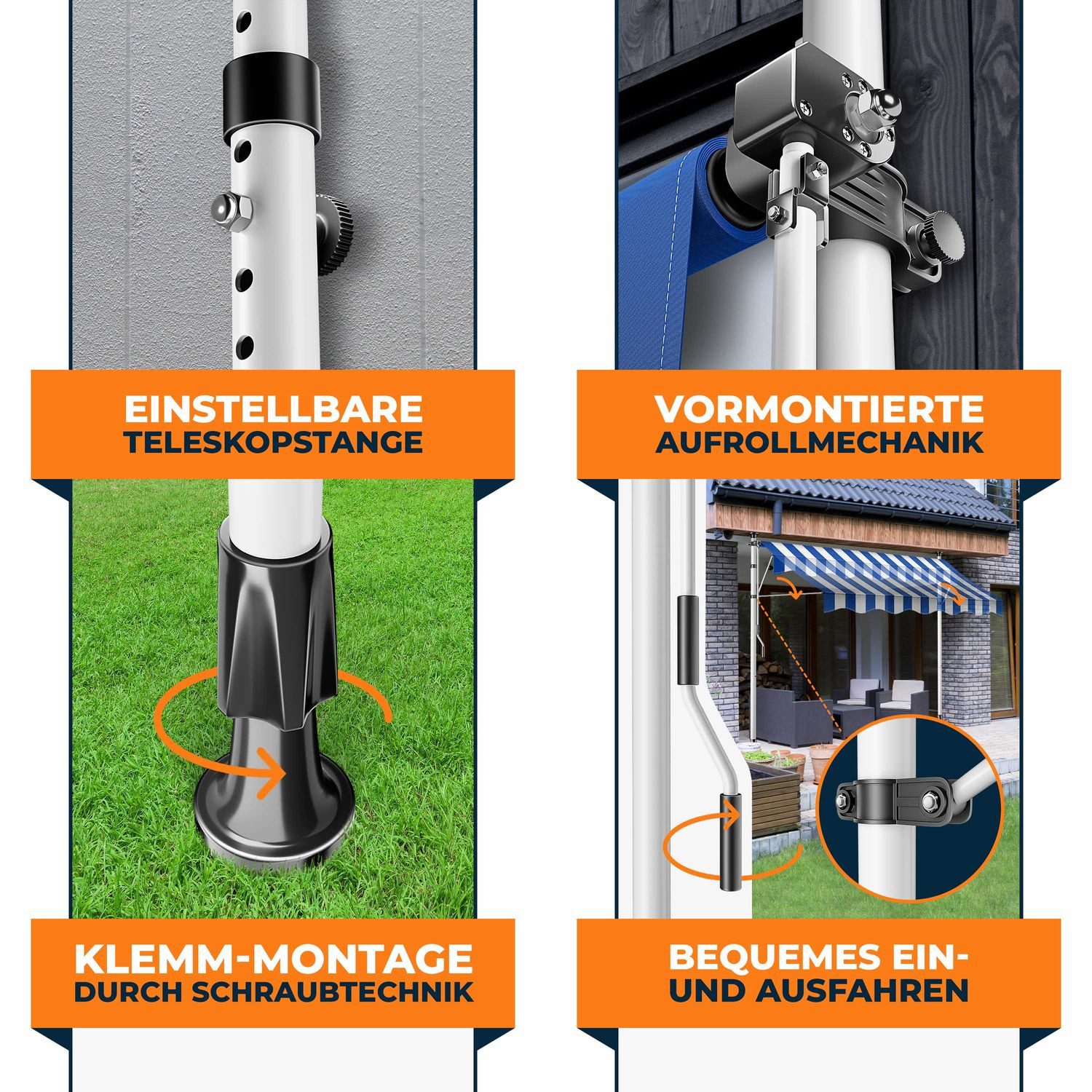 KESSER Klemmmarkise mit Handkurbel & LED, 150x180cm Balkonmarkise ohne Bohren UV-Beständig (Markise + solarbetriebene LED Lichterkette, höhenverstellbar 176-305cm) Sicht- & Sonnenschutz für Balkon Terrasse & Garten, wasserabweisend