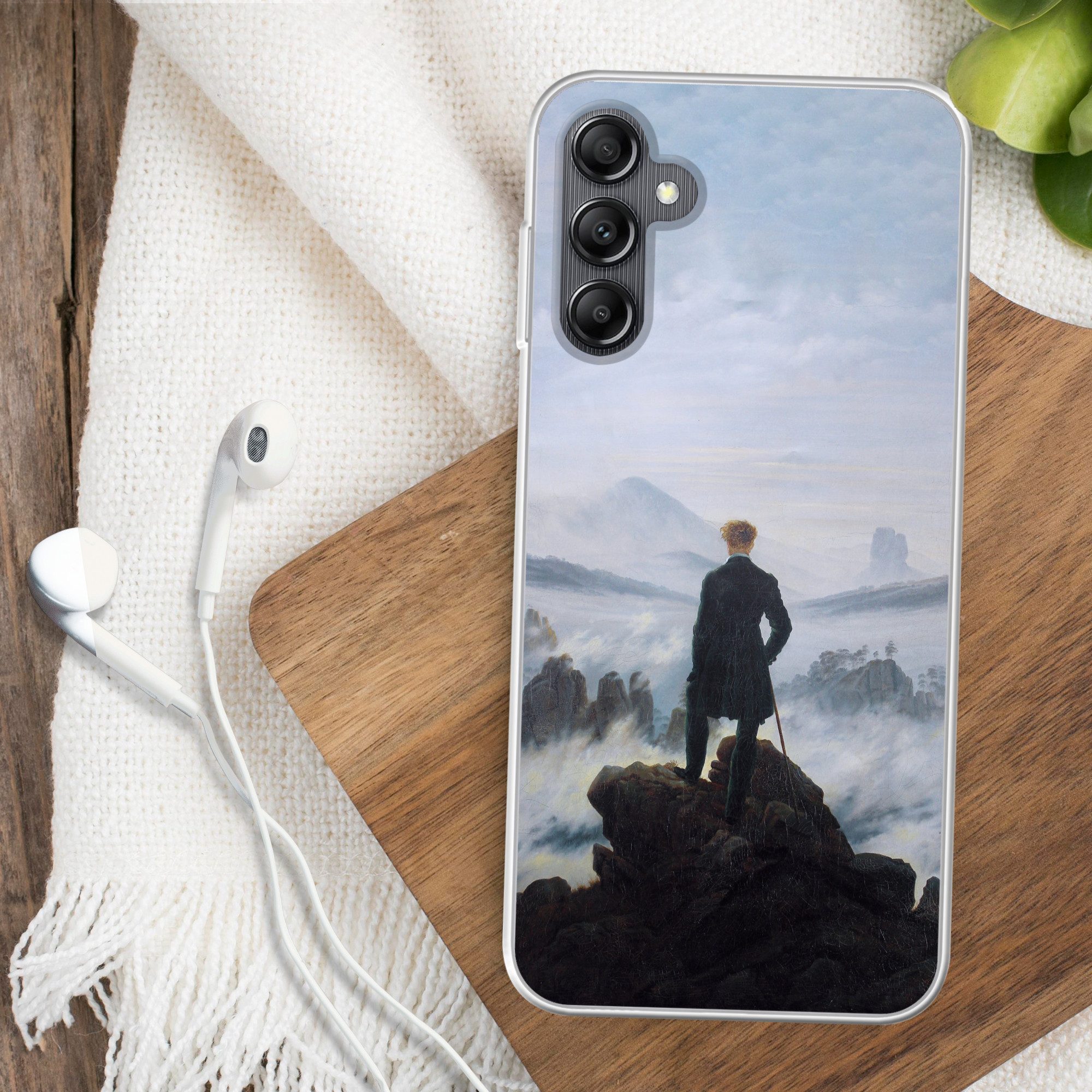 MuchoWow Handyhülle für Samsung Galaxy A14 5G Der Wanderer über dem Nebelmeer - Caspar Dav, Smartphone-Bumper, Print, Handy Schutzhülle Dünn