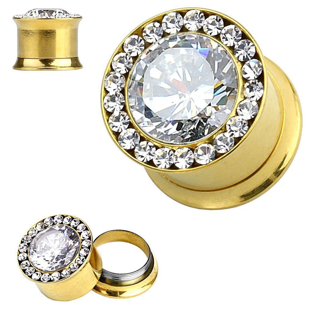 Taffstyle Plug Piercing Edelstahl Gold IP Multi Kristalle, Ohr Plug Flesh T günstig online kaufen