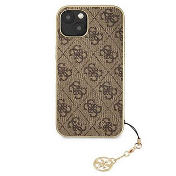 Guess Handyhülle Guess 4G Charms Apple iPhone 14 Hard Case Cover Schutzhülle Kette Anhänger Braun / Gold