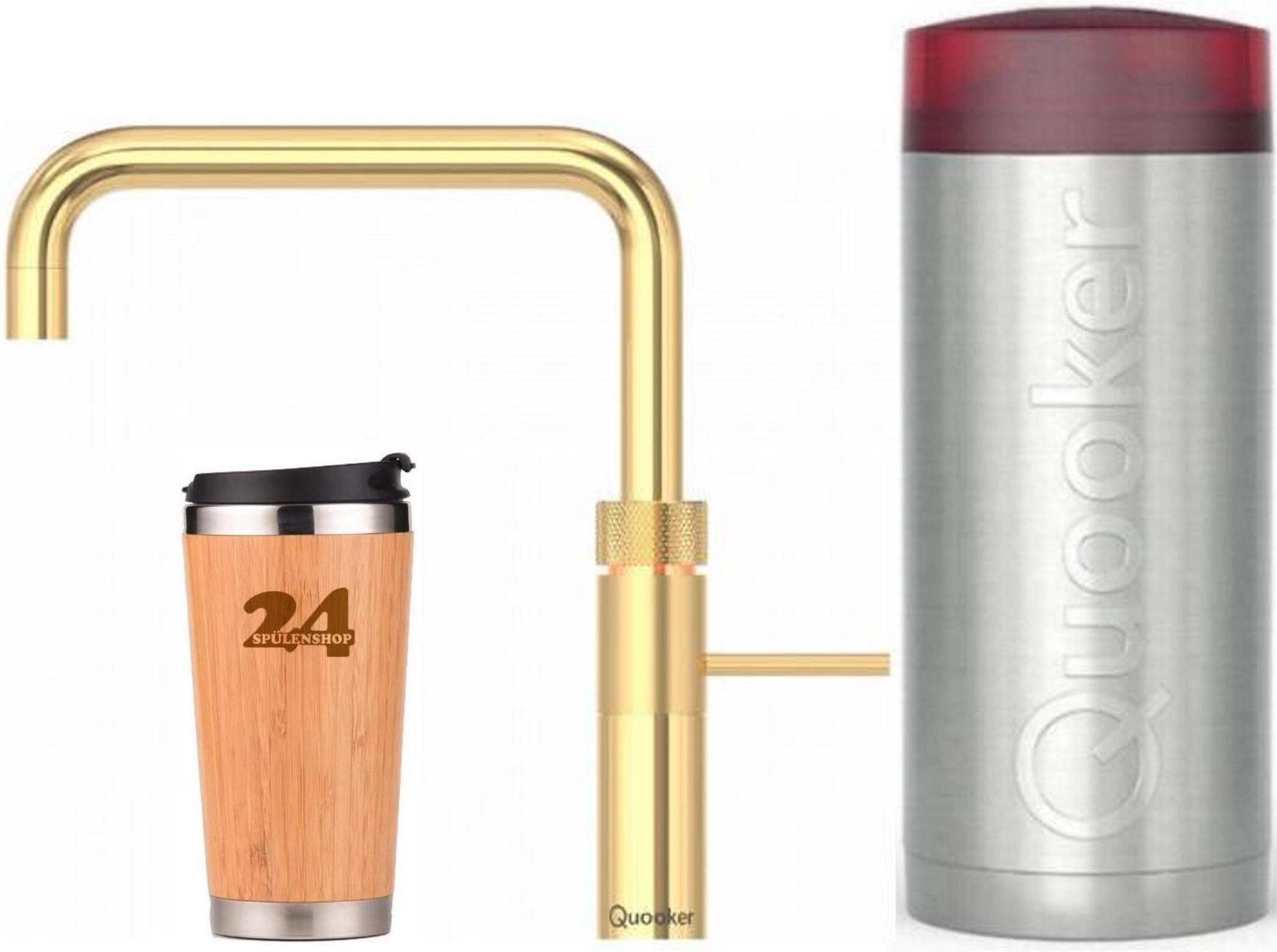 QUOOKER Küchenarmatur QUOOKER FUSION SQUARE COMBI+ B Gold & 100°C Armatur (22+FSGLD) (2-St) Spültischmischer mit 100°C Kochendwasserfunktion