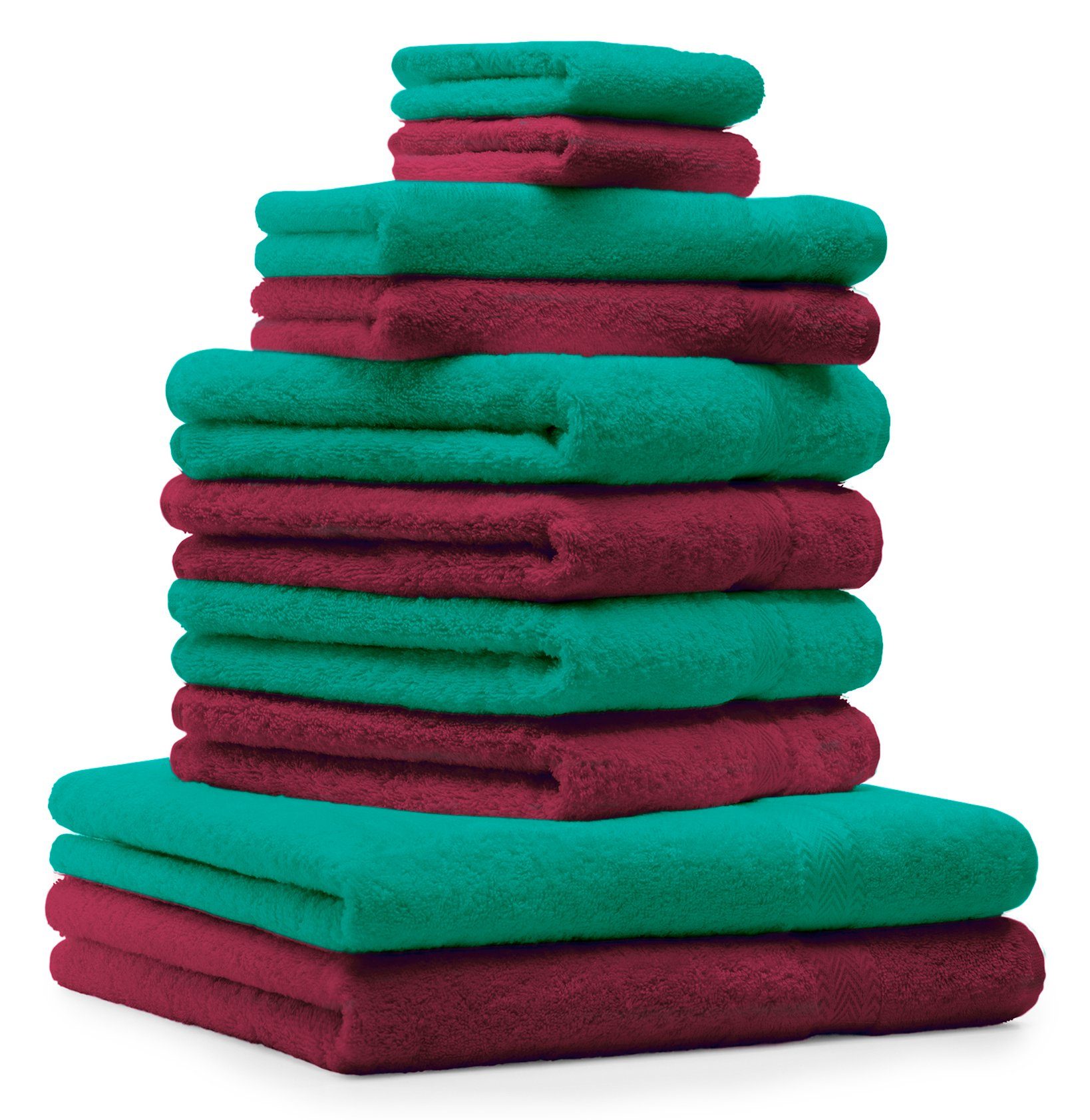 Betz Handtuch Set 10-TLG. Handtuch-Set Classic 100% Baumwolle dunkelrot & smaragdgrün, 100% Baumwolle