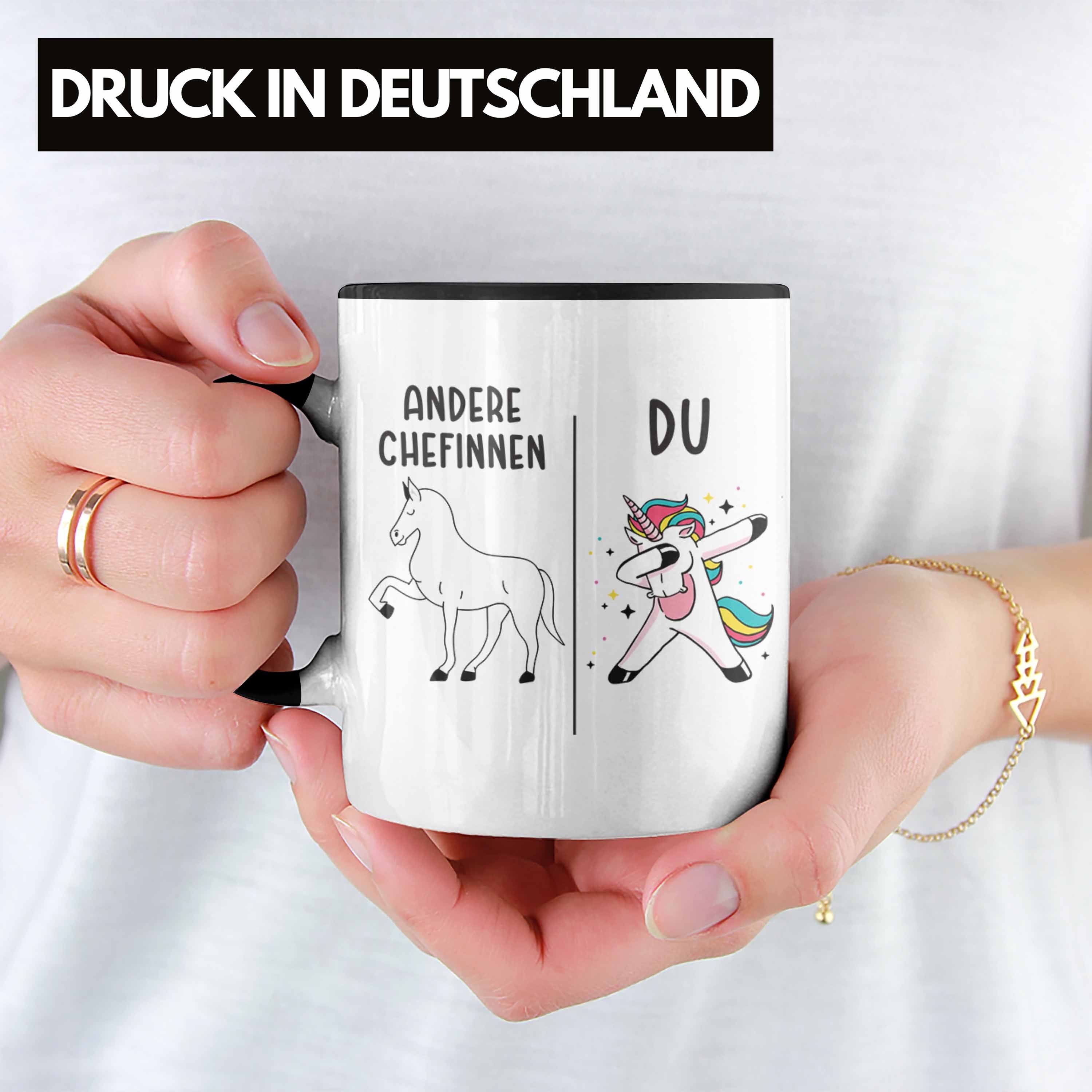 Trendation Tasse Trendation - Beste Chefin Tasse Lustig Geschenk Spruch Lieblingschefin Weihnachten Geburtstag Schwarz