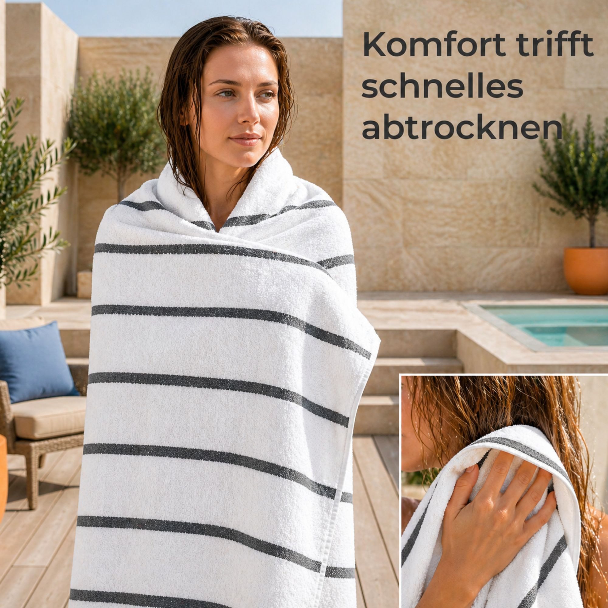 Komfortec Strandtuch 100x180 cm aus Baumwolle, Unifarben (1-St) – Bild 5 von 5