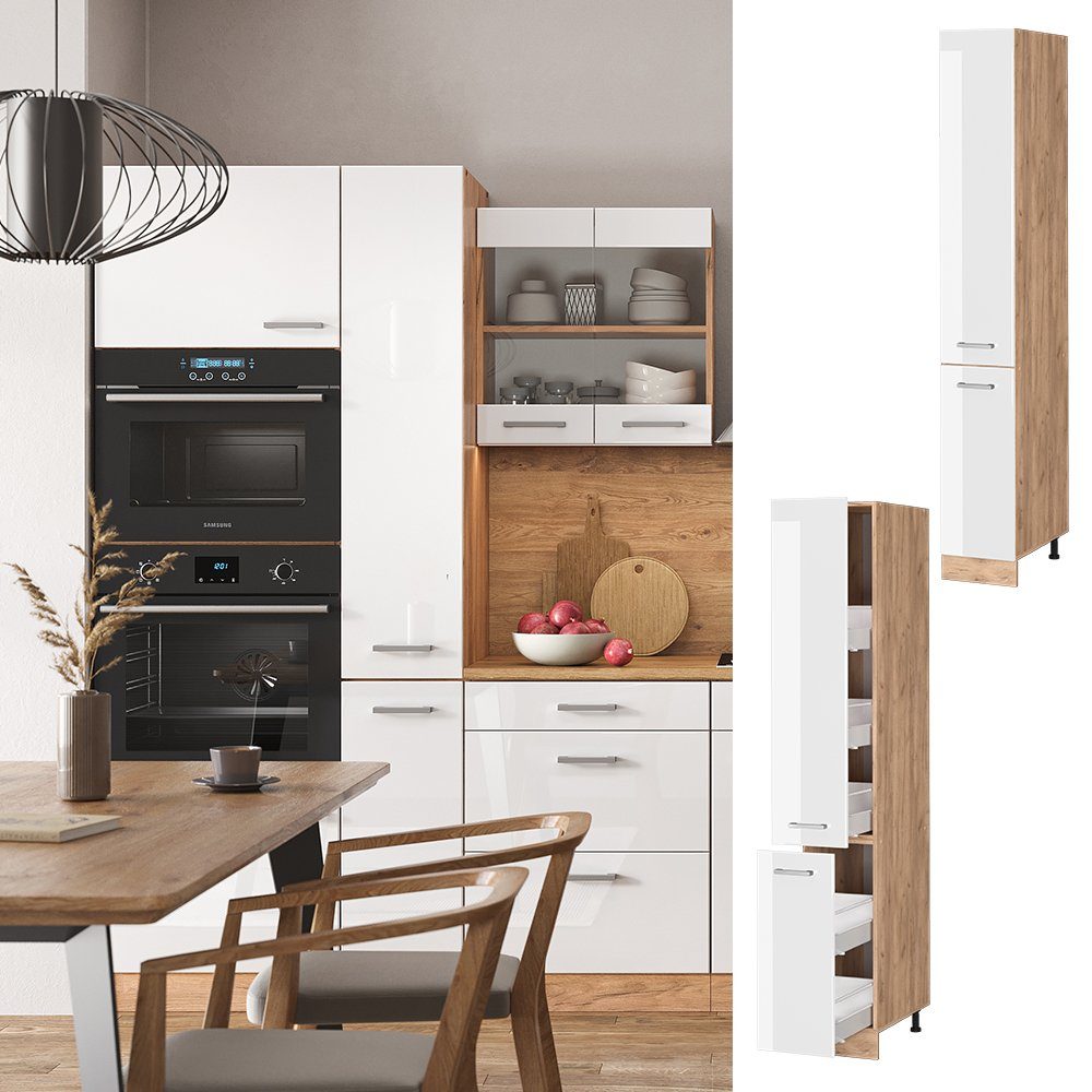 Vicco Hochschrank R-Line, Weiß Hochglanz/Goldkraft Eiche, günstig online kaufen