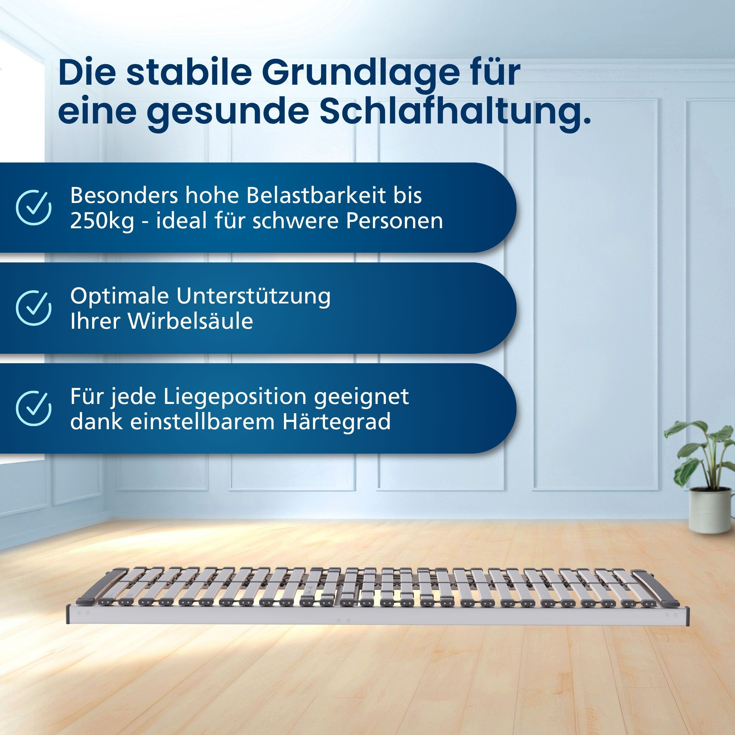 Lattenrost Stabiler XXL 7-Zonen Lattenrost bis 240 kg belastbar, Fertig Montiert, AM Qualitätsmatratzen, Kopfteil 0, Fußteil 0, 80x200 cm