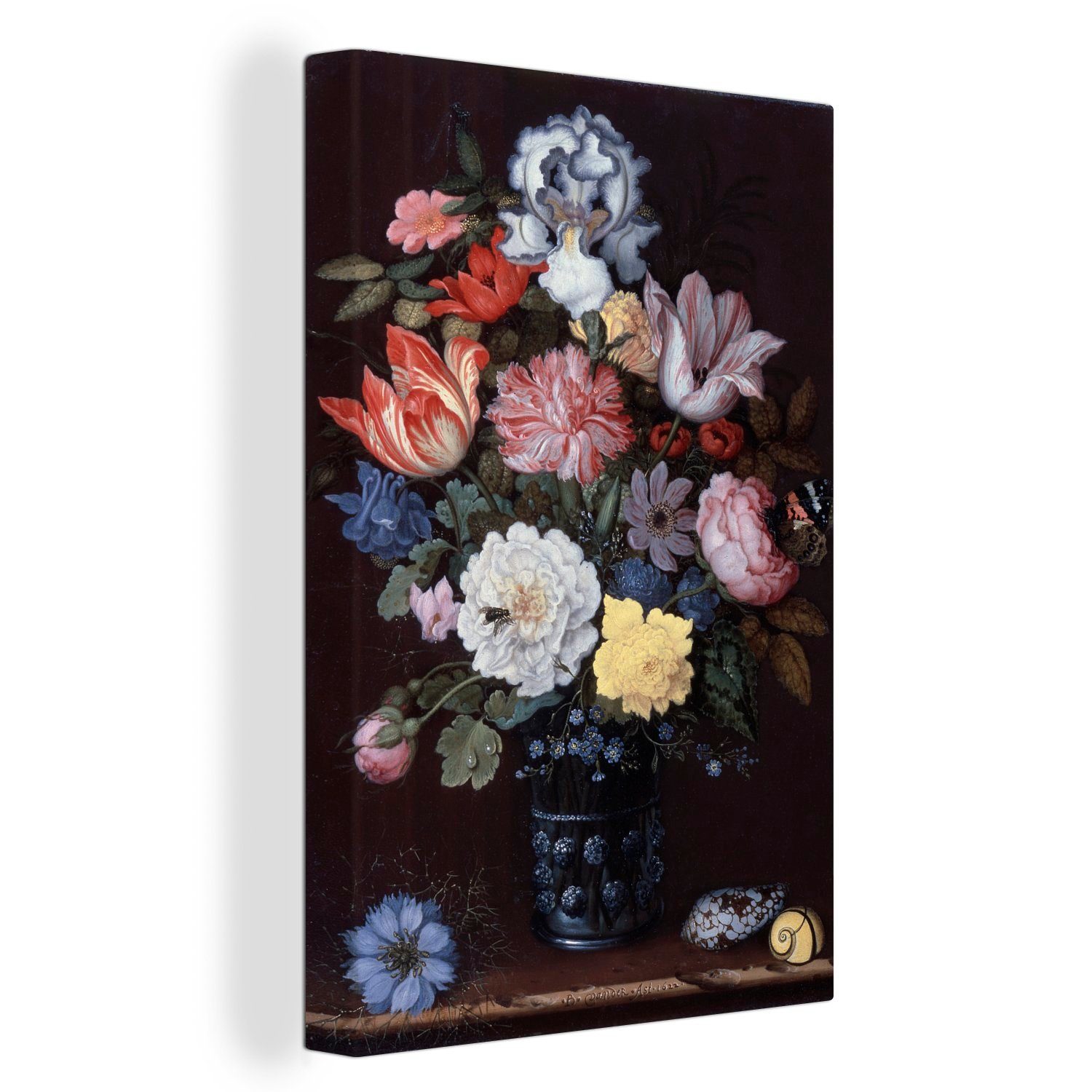 OneMillionCanvasses® Leinwandbild Stilleben mit Blumen und Muscheln - Gemälde von Balthasar van der Ast, (1 St), Leinwandbild fertig bespannt inkl. Zackenaufhänger, Gemälde, 20x30 cm