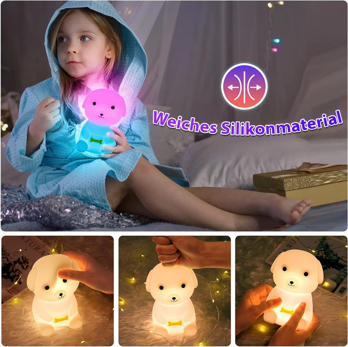 USB K&B LED Nachtlicht LED-Kinder-Silikon-Touch-Schlaflicht, tragbar