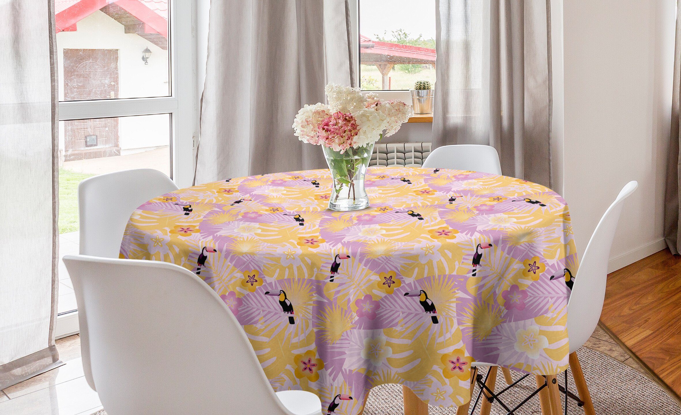 Abakuhaus Tischdecke Kreis Tischdecke Abdeckung für Esszimmer Küche Dekoration, Tropisch Mädchen-Kinder-Muster-Dschungel