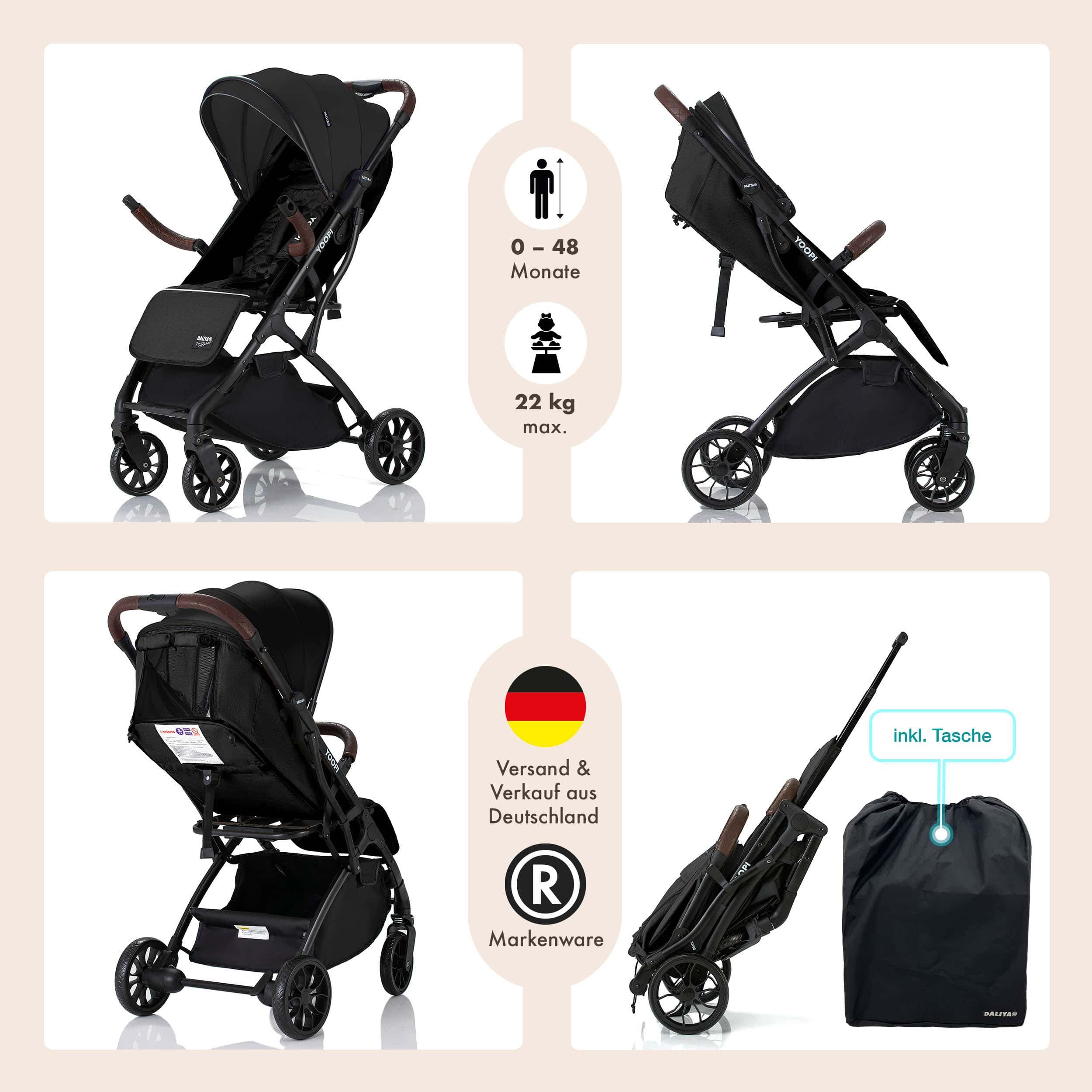 Daliya® Kinder-Buggy YOOPI Reisebuggy, kompakt faltbar, mit Teleskopgriff, Flugzeug Buggy, Stadt-Buggy, Reisebuggy, faltbar, Alurahmen, sicher, gefederte Räder